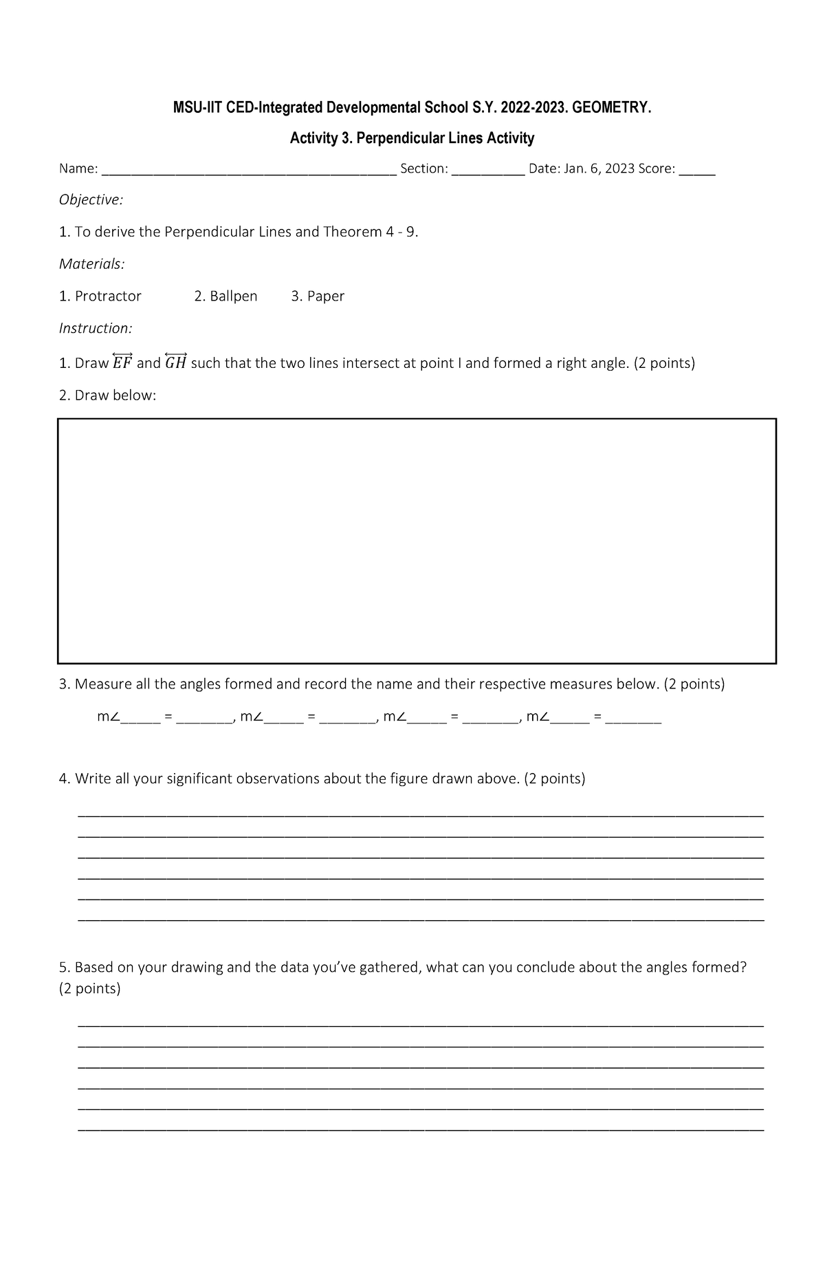 Perpendicular Lines- Activity - MSU-IIT CED-Integrated Developmental ...