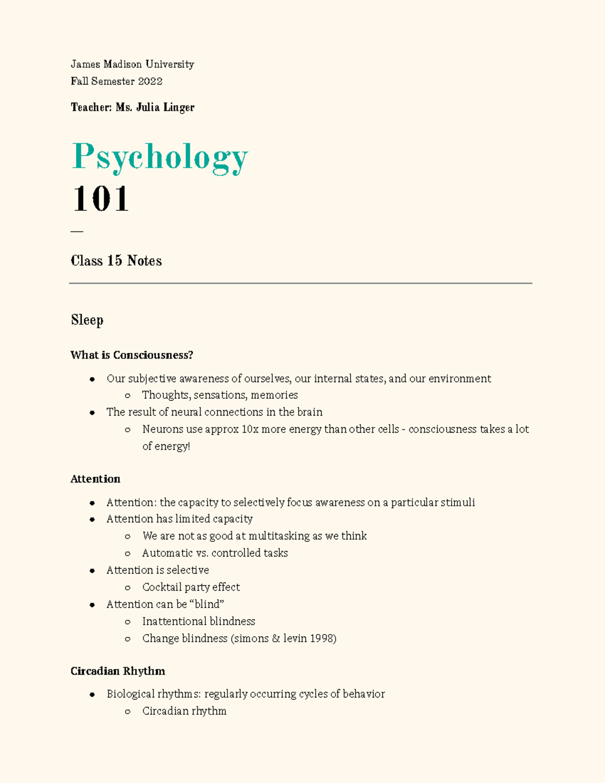 Class 15 notes - James Madison University Fall Semester 2022 Teacher ...