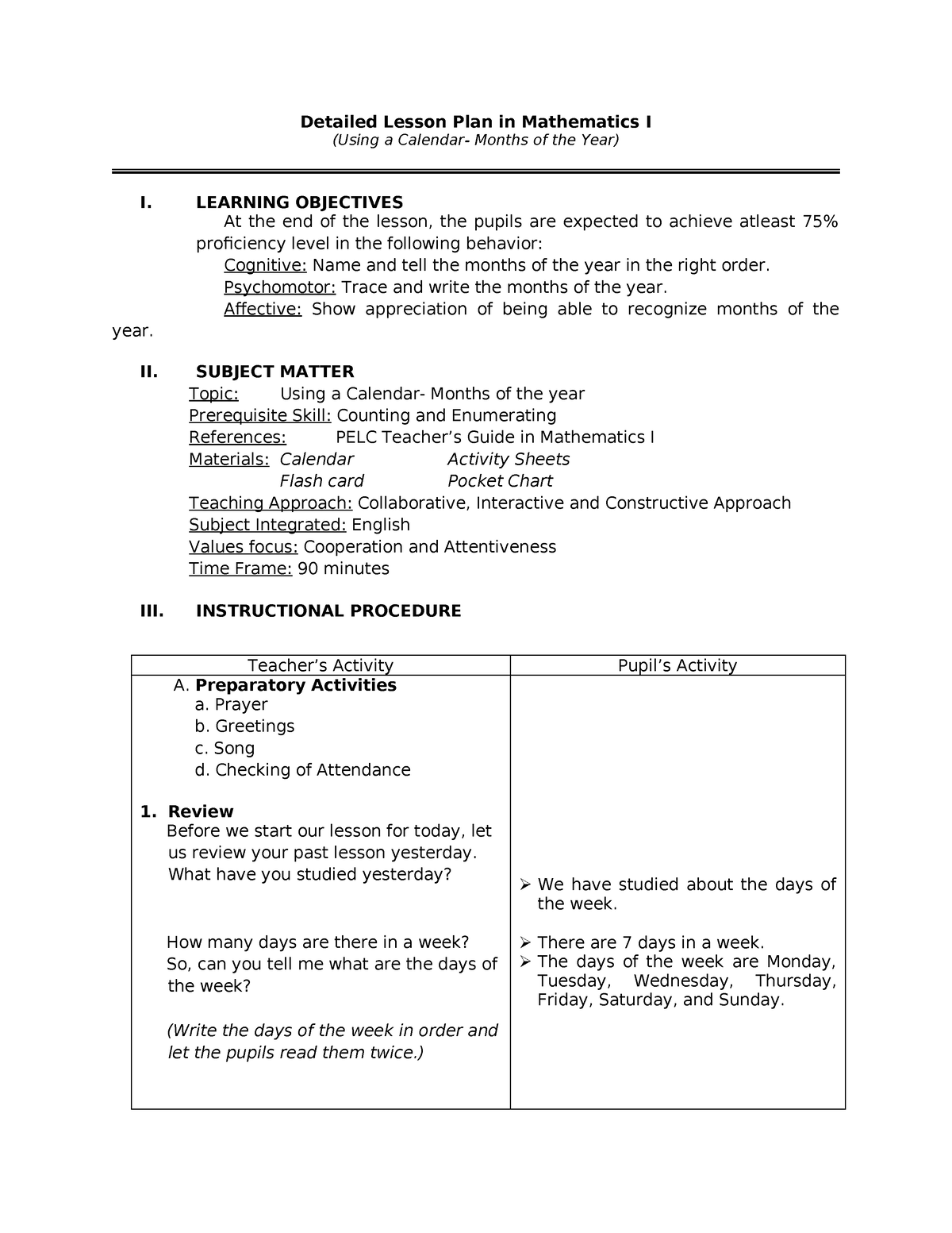 Detailed Lesson Plan In Mathematics 1 Do - Detailed Lesson Plan In 