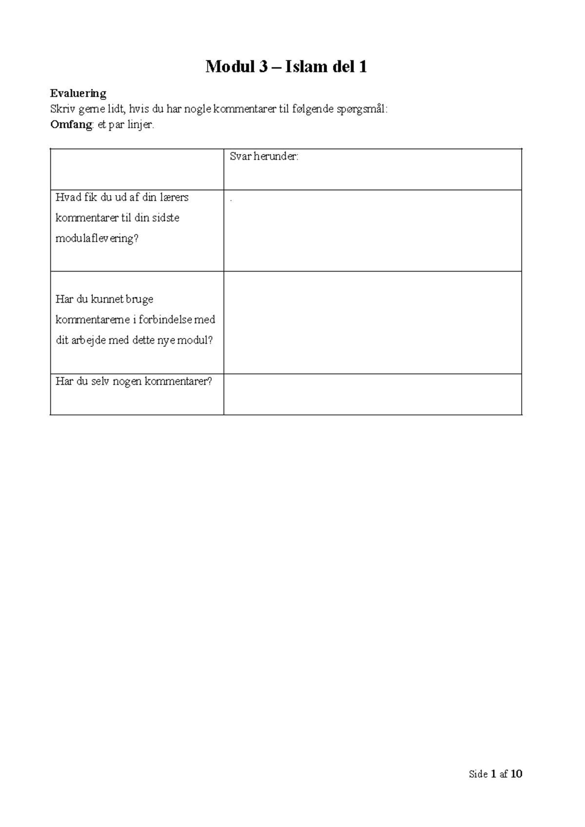 Samlet opgaveark til modul 3 - Modul 3 – Islam del 1 Evaluering Skriv ...