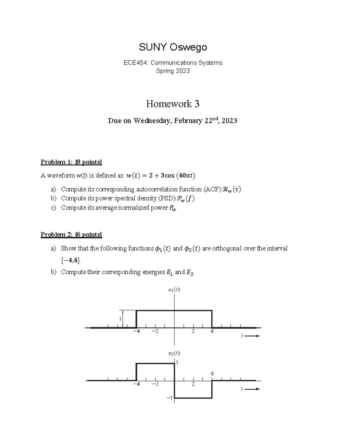 ECE454 HW03 SP23 - HOMEWORK-3RD - SUNY Oswego ECE454: Communications ...