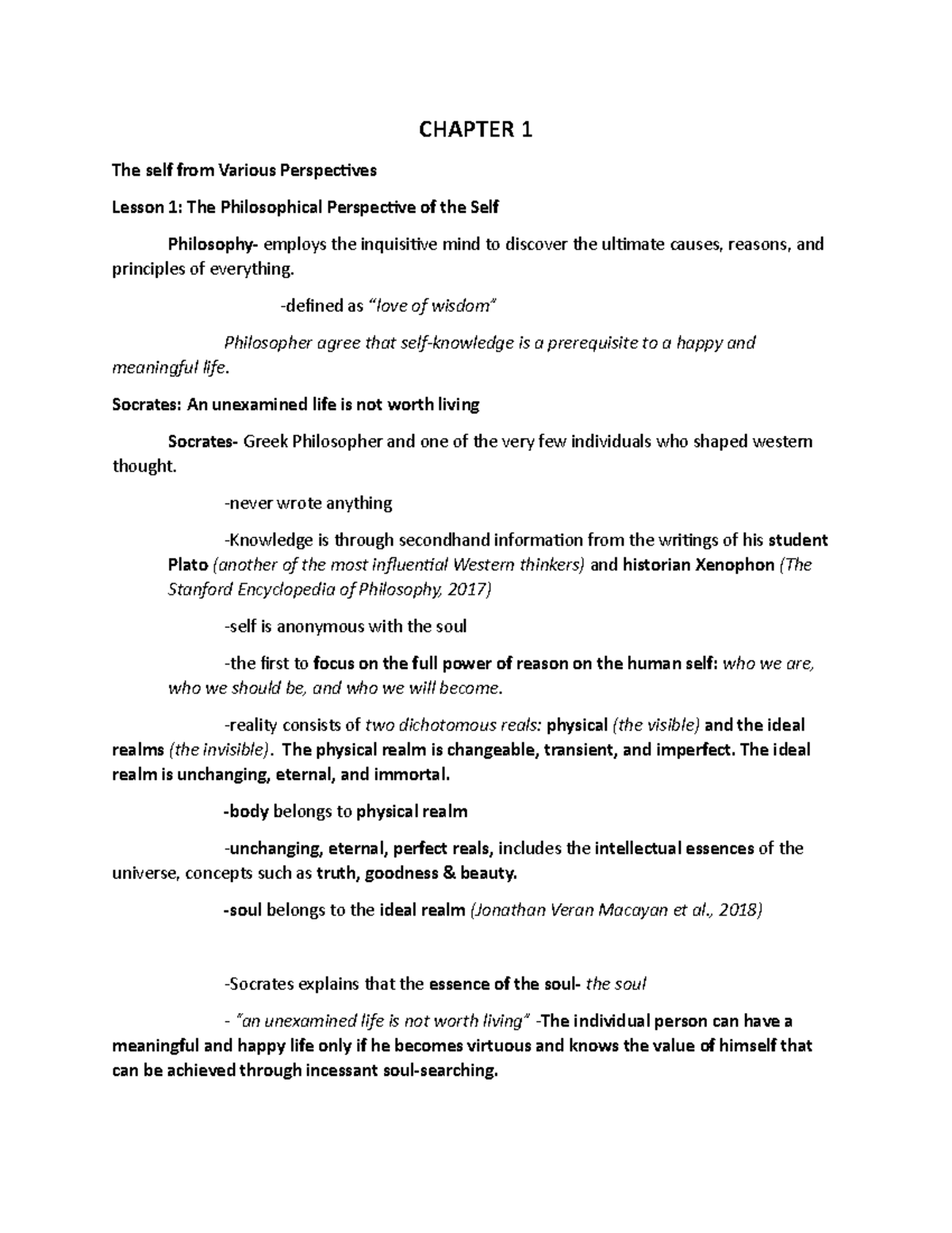 Understandong the Self Reviewer - CHAPTER 1 The self from Various ...