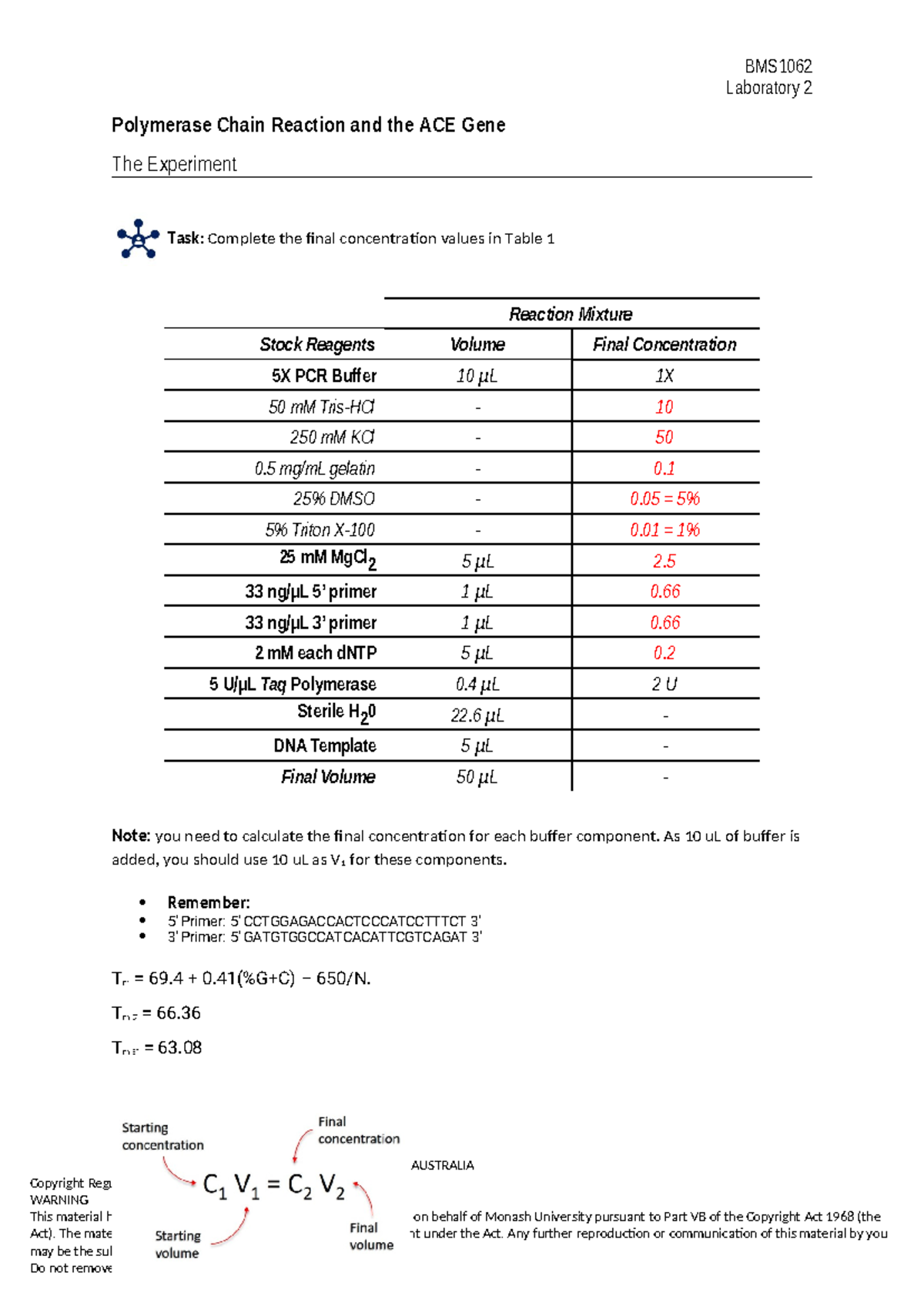 Lab 2 PCR Table template - COMMONWEALTH OF AUSTRALIA Copyright ...