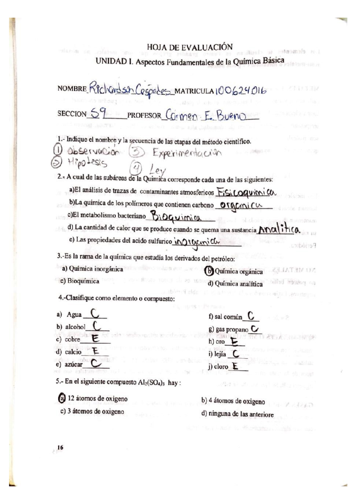 Evaluacion 1 QUI0140 10 - Química Básica - Studocu