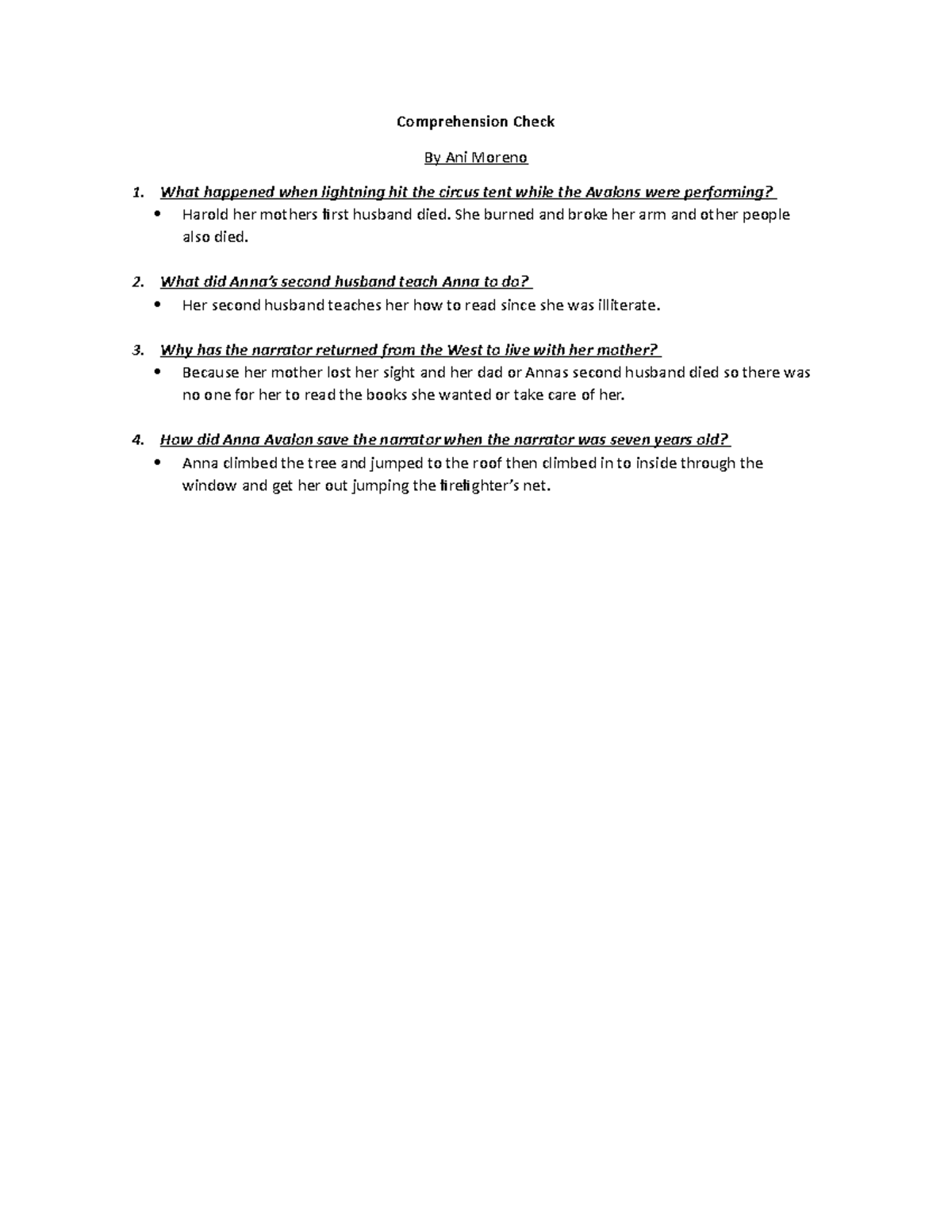 Comprehension Check Ani The Leap - Comprehension Check By Ani Moreno ...