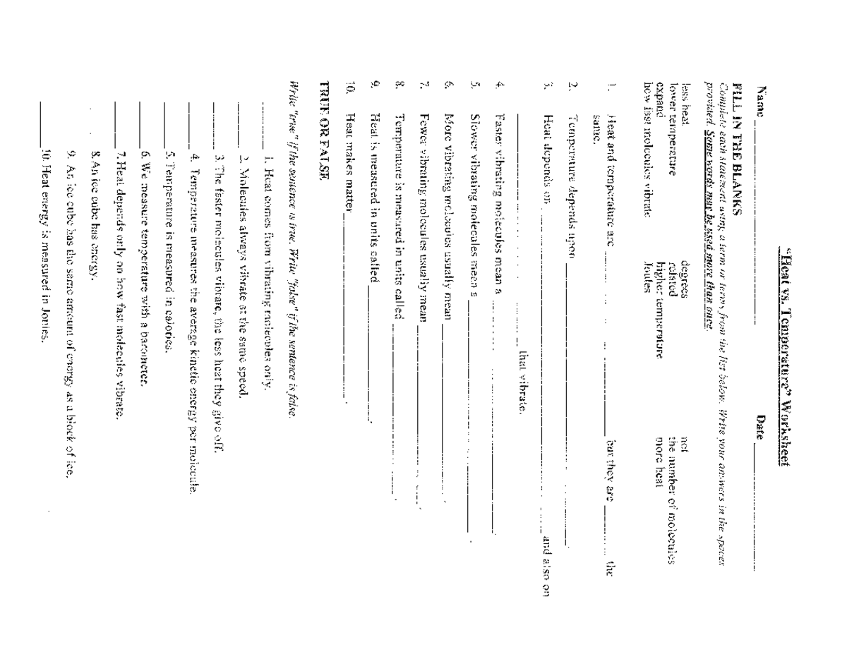 Heat vs temp worksheet - Studocu