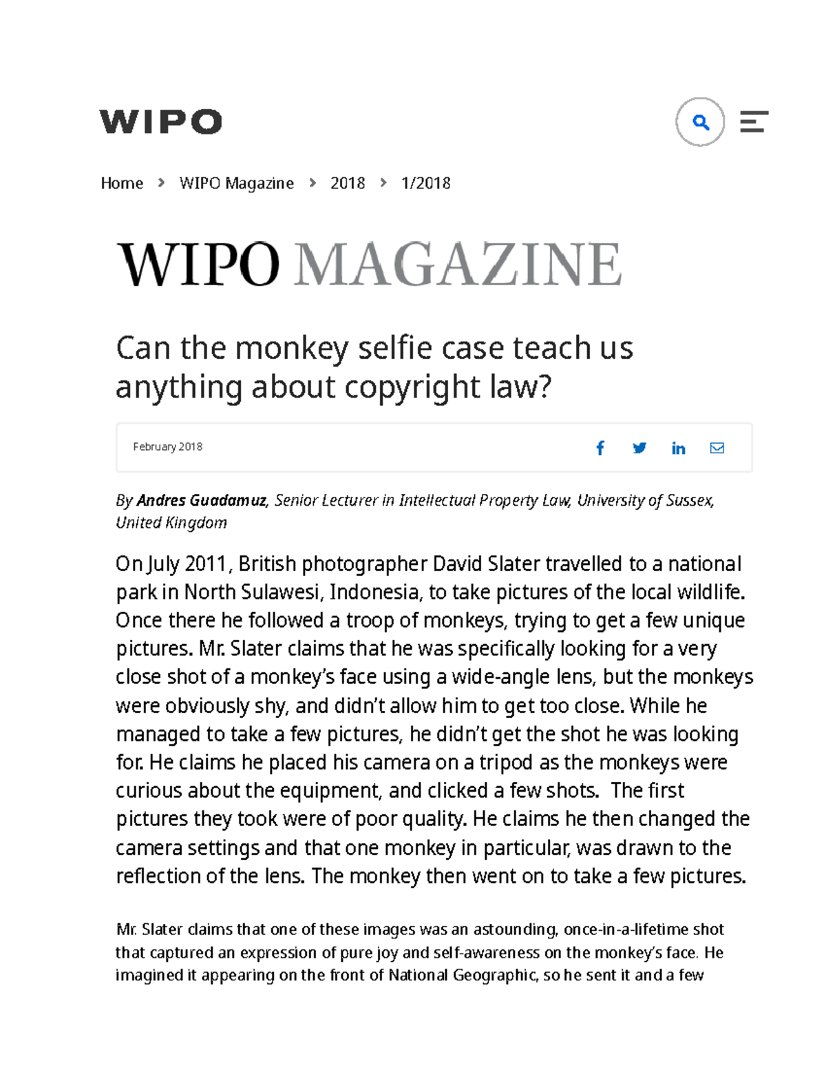 Naruto v Slater Help you understand whether animals have copyright or not. Home WIPO