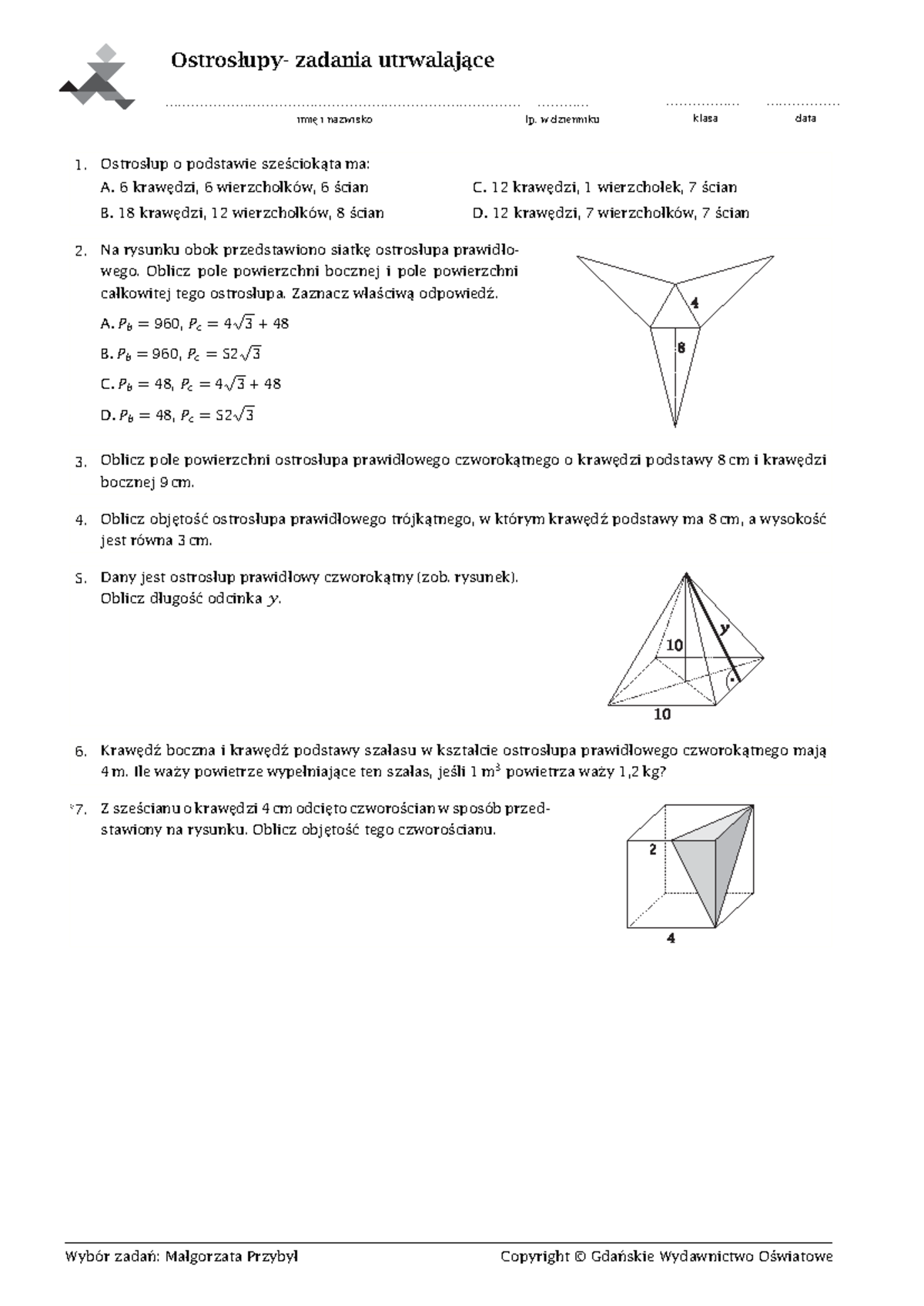 Sprawdzian Z Matematyki 2 Gimnazjum Ostrosłupy