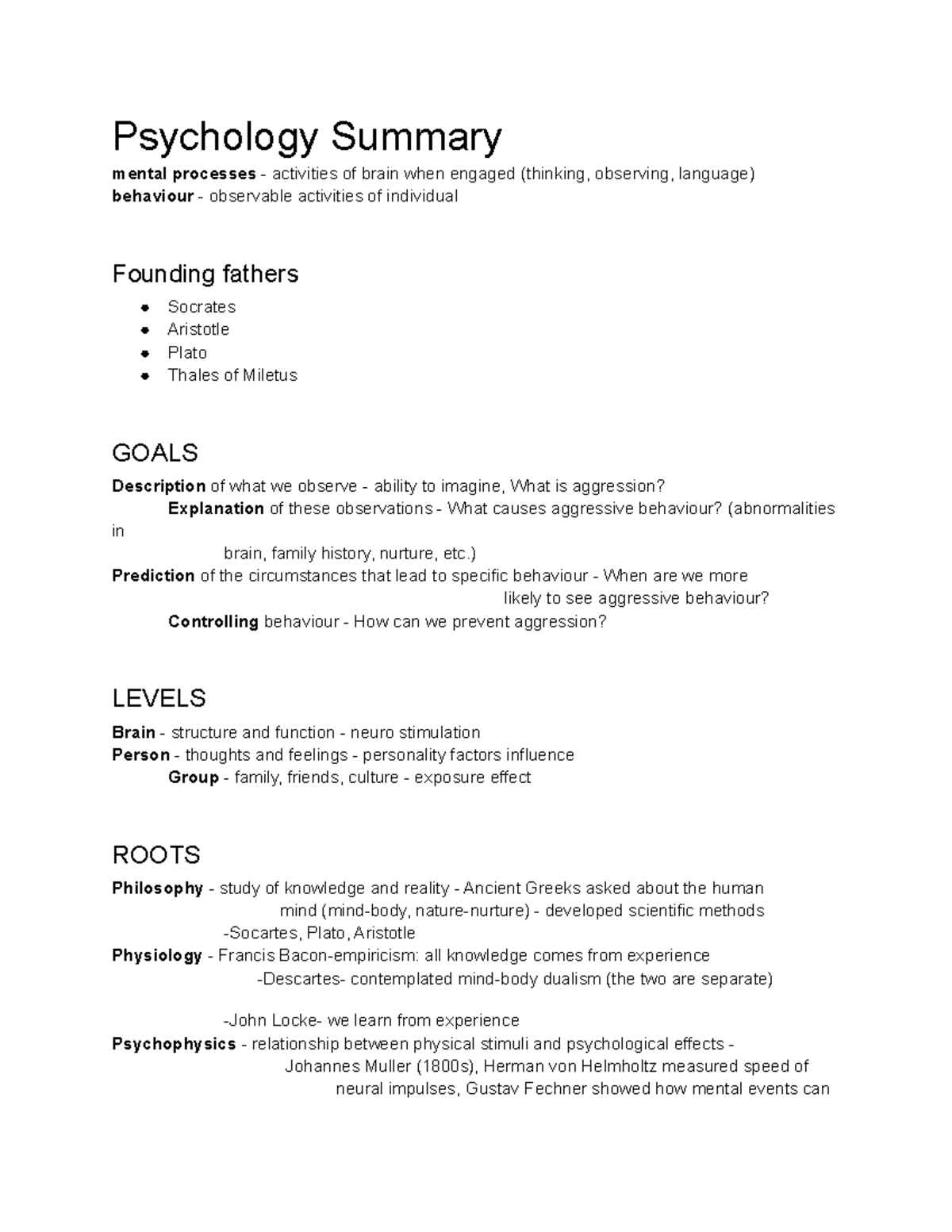 History of Psycology - Psychology Summary mental processes - activities ...