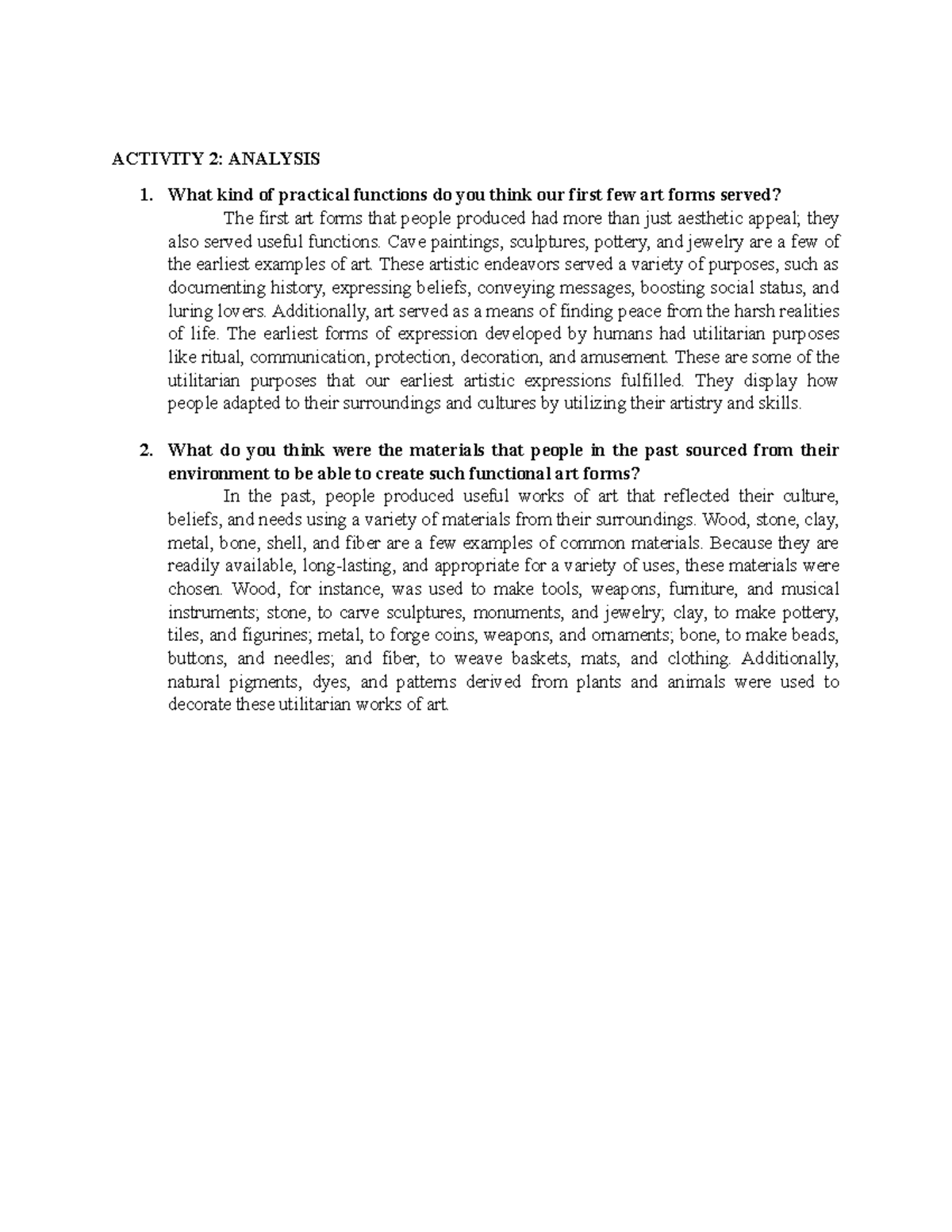 Clay modelling efsdgdsbb ACTIVITY 2 ANALYSIS What kind of