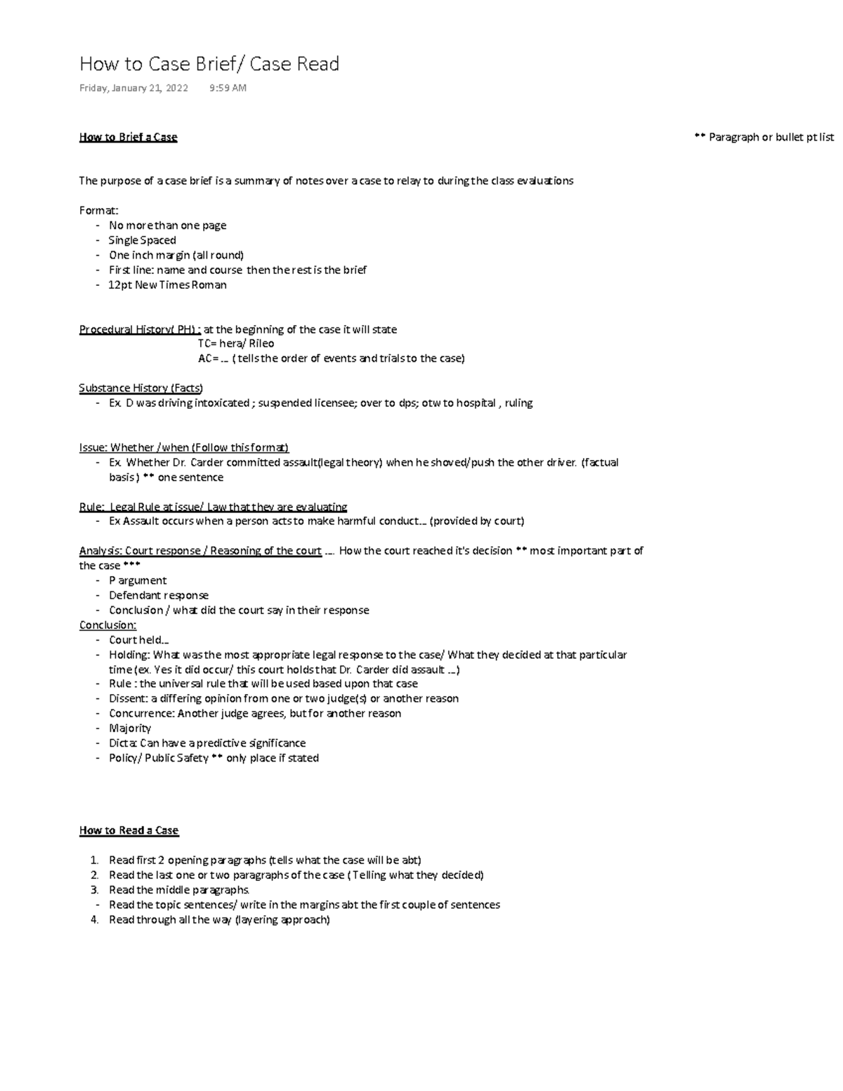 How to Brief a Case Lecture notes 1 How to Brief a Case The purpose