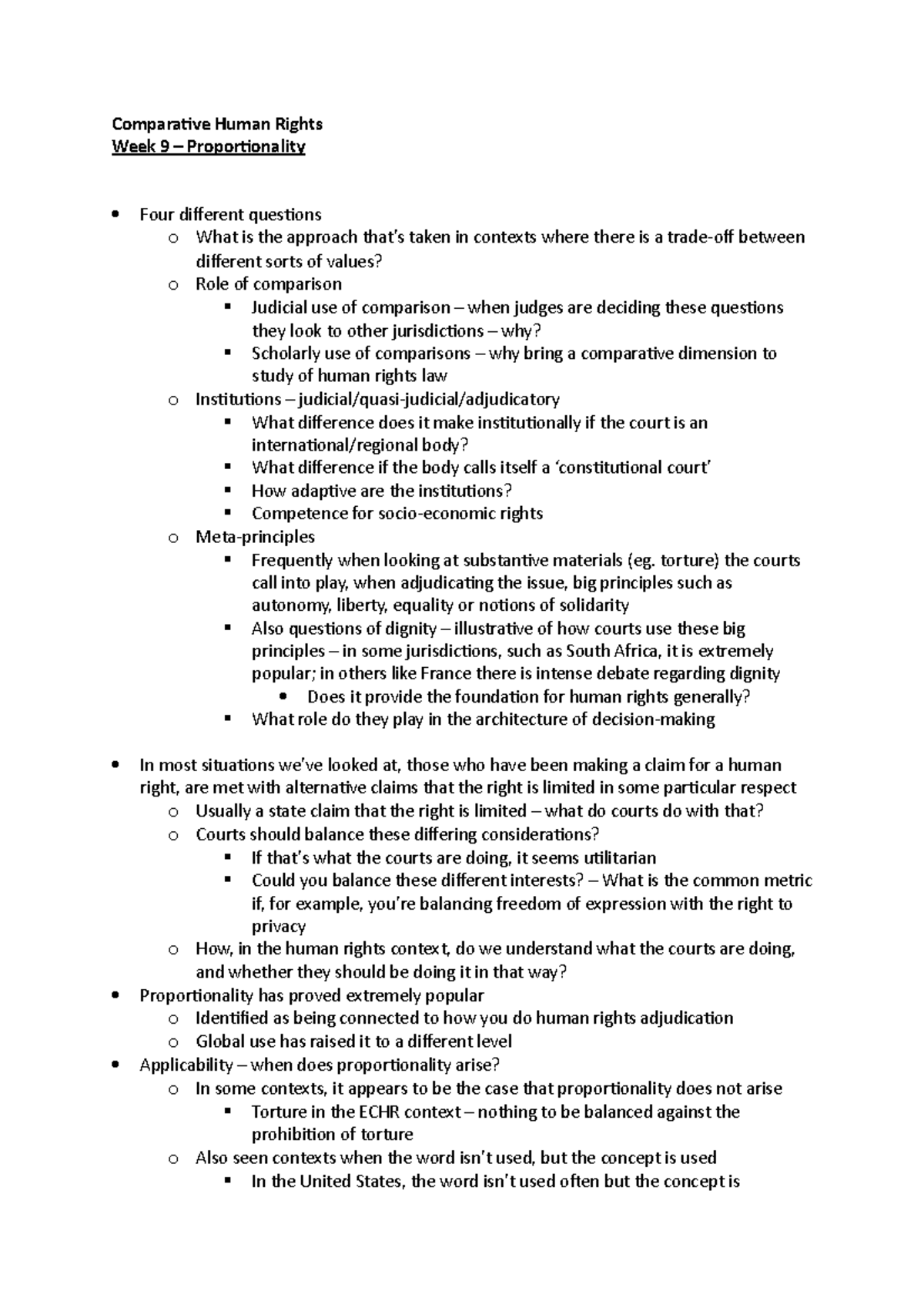 Proportionality lecture notes - Comparative Human Rights Week 9 ...