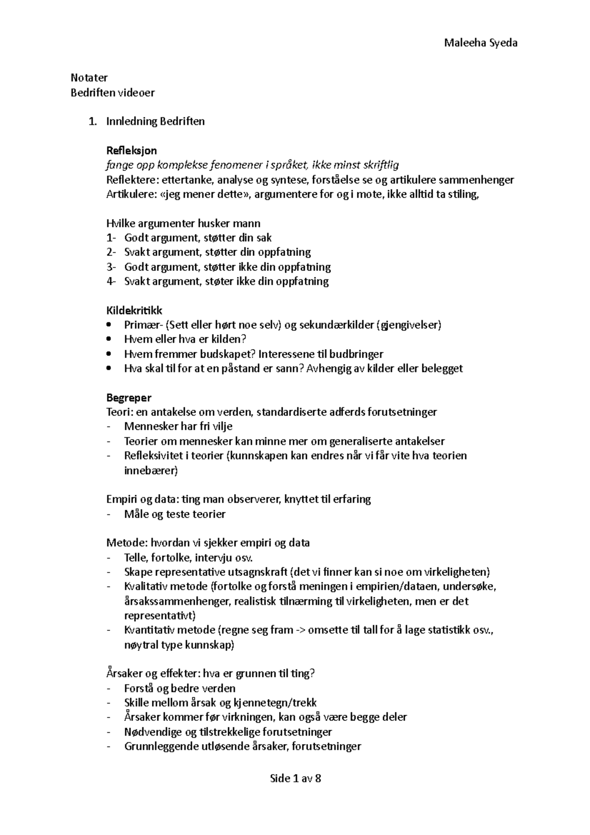 Notater, bedriften virdoer - Notater Bedriften videoer Innledning ...