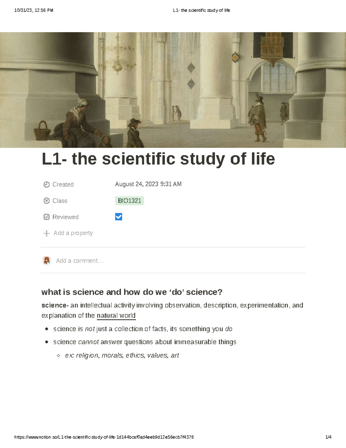 The scientific study of life created class reviewed add a property l1