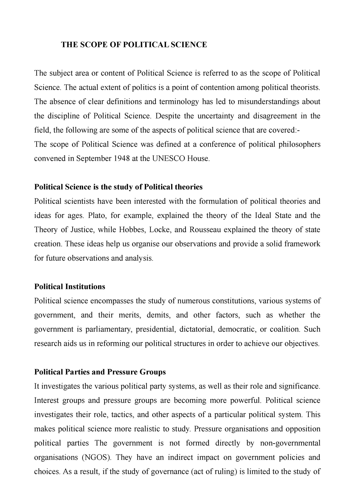 THE Scope OF Political Science Political Theory Studocu