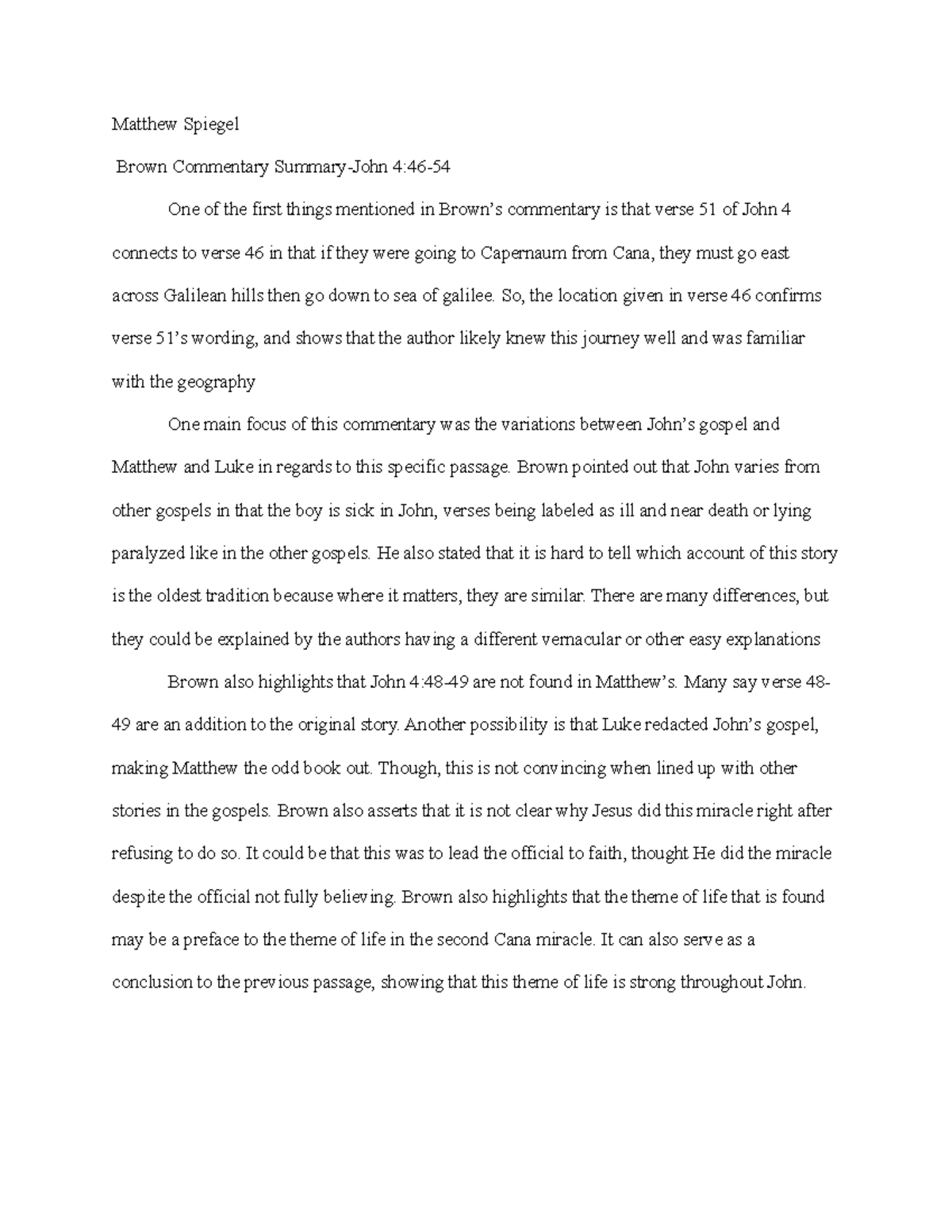 John 4 Commentary Summary Matthew Spiegel Brown Commentary Summary