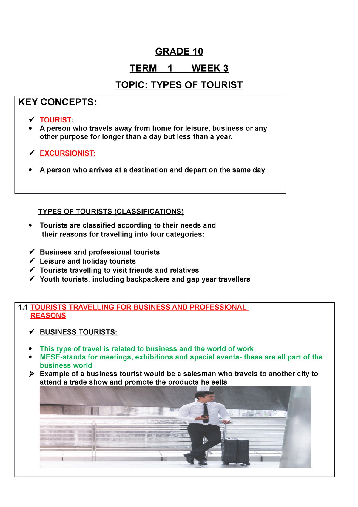 what is tourism in grade 10