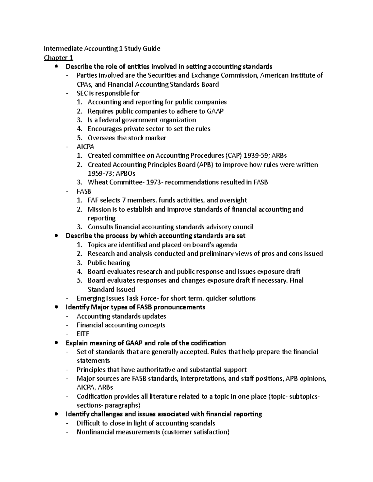 Intermediate Accounting 1 Study Guide - Accounting and reporting for ...