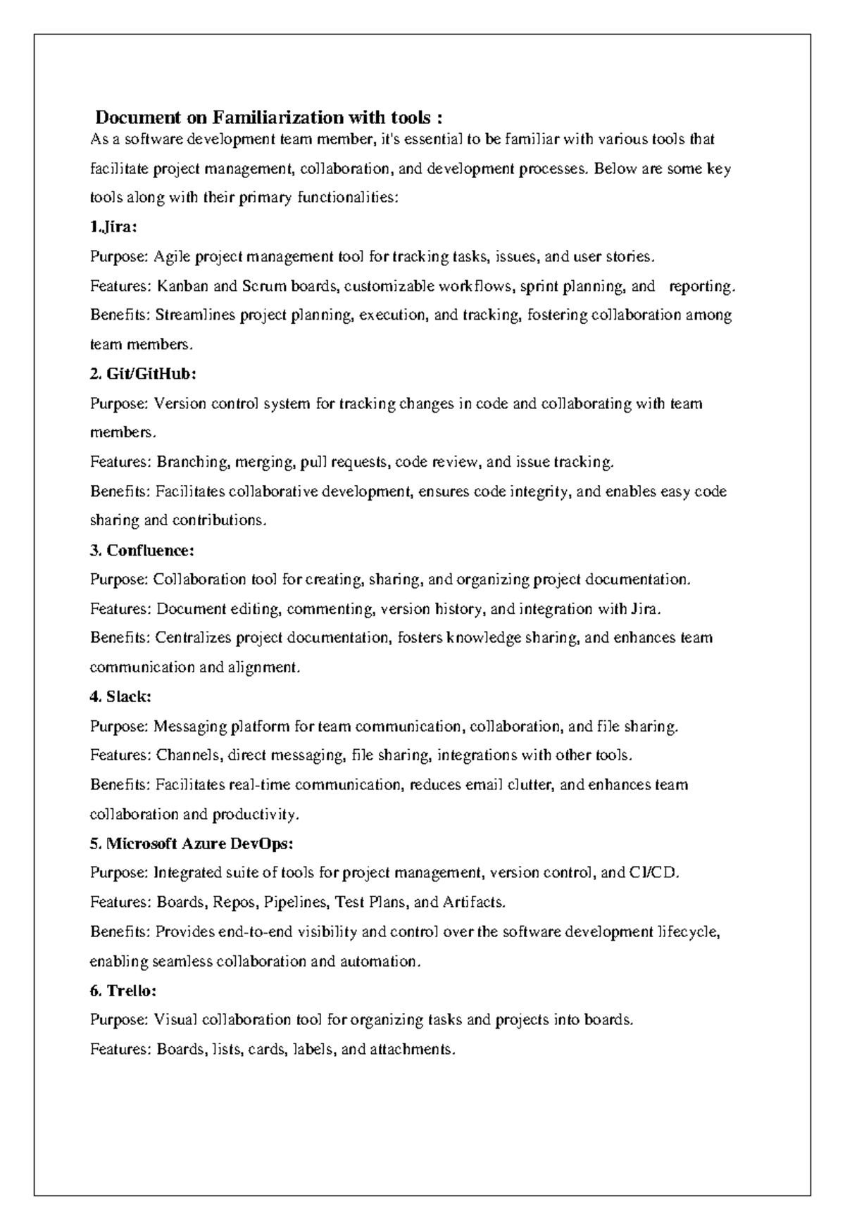 Doc 5 Document on Familiarization with tools - Document on ...