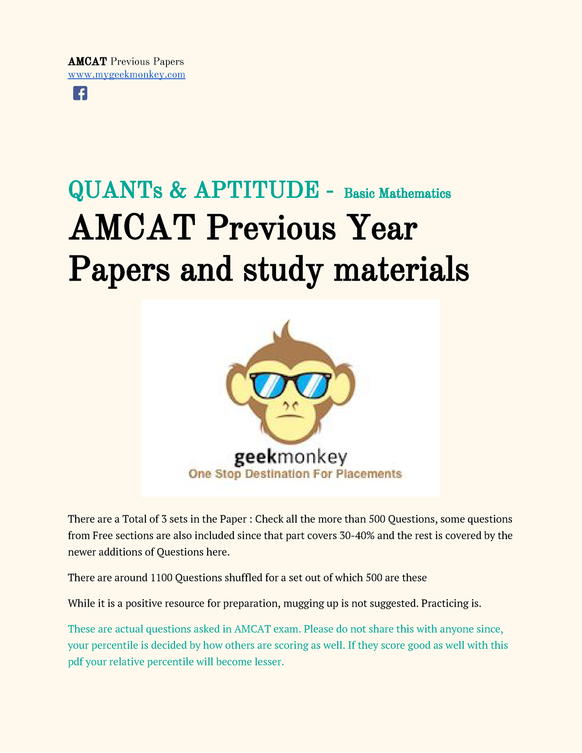 Amcat 1 - Sample Papers - AMCAT Previous Papers Mygeekmonkey QUANTs ...