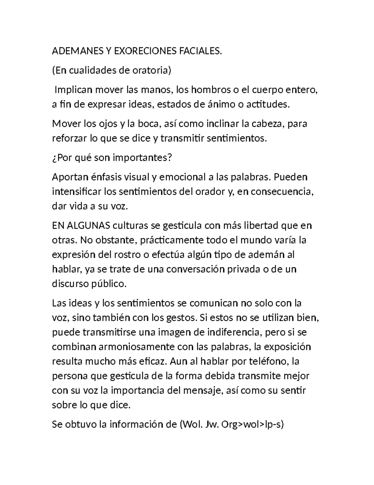 Ademanes y expresiones faciales - ADEMANES Y EXORECIONES FACIALES. (En ...