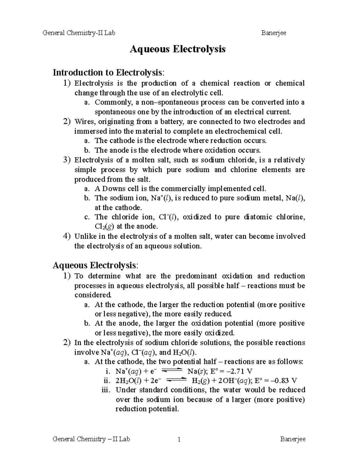 Lab 11 - Aqueous Electrolysis Online - Aqueous Electrolysis ...