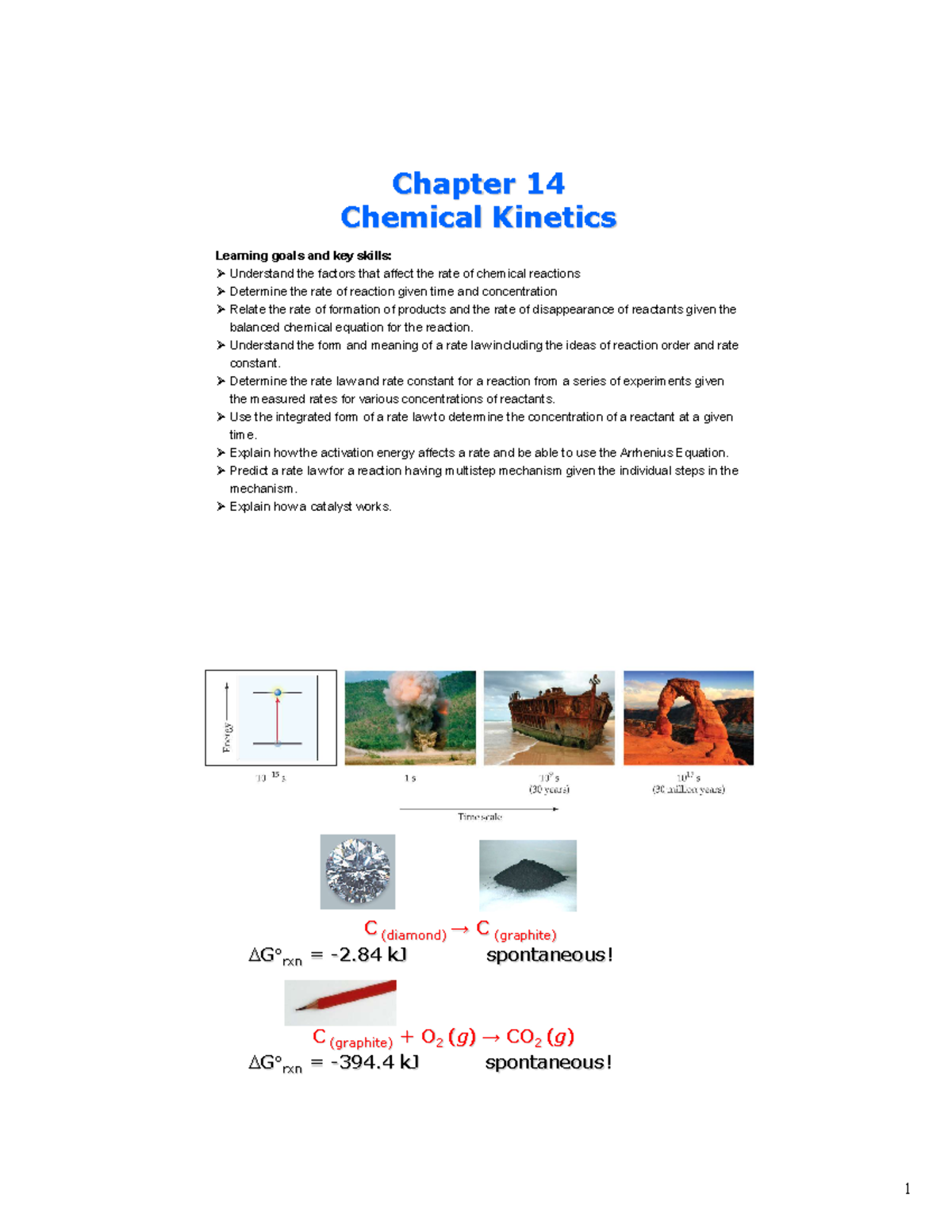 2046chapter 14 - Notes - Chapter 14 Chemical Kinetics Learning goals ...