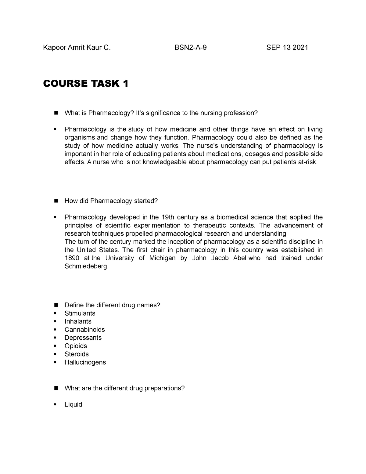 Course Task 1 - Drug Study - Kapoor Amrit Kaur C. Bsn2-a-9 Sep 13 2021 