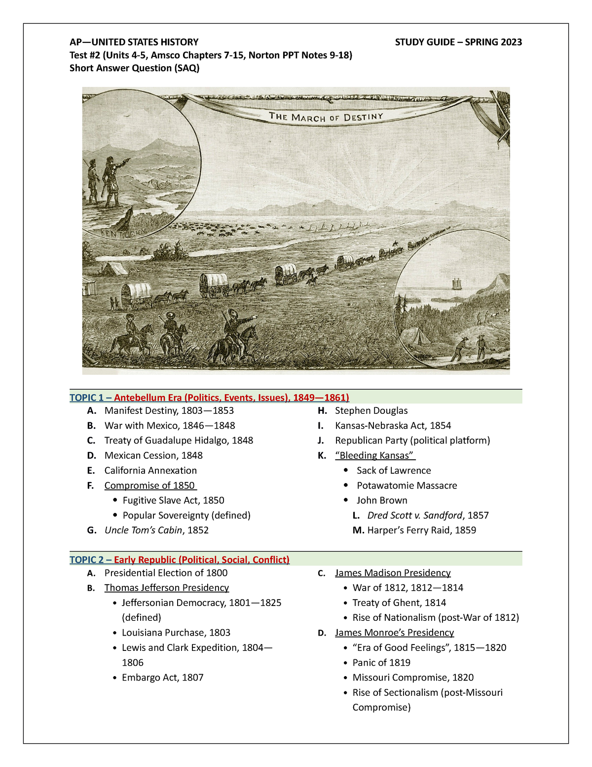 Apush Test 2 SAQ Study Guide S23 AP—UNITED STATES HISTORY