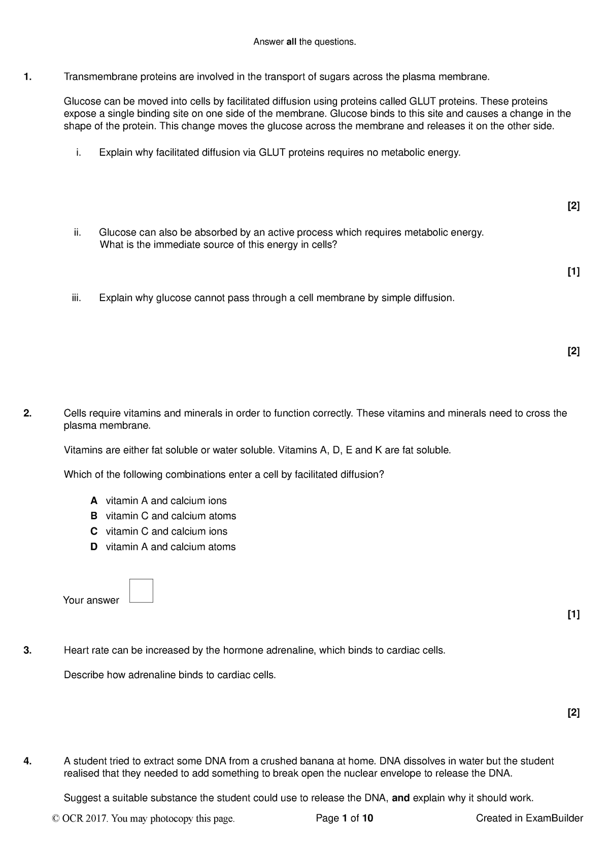 Cell Membranes Worksheet Answer All The Questions 1 Transmembrane Proteins Are Involved In 5008