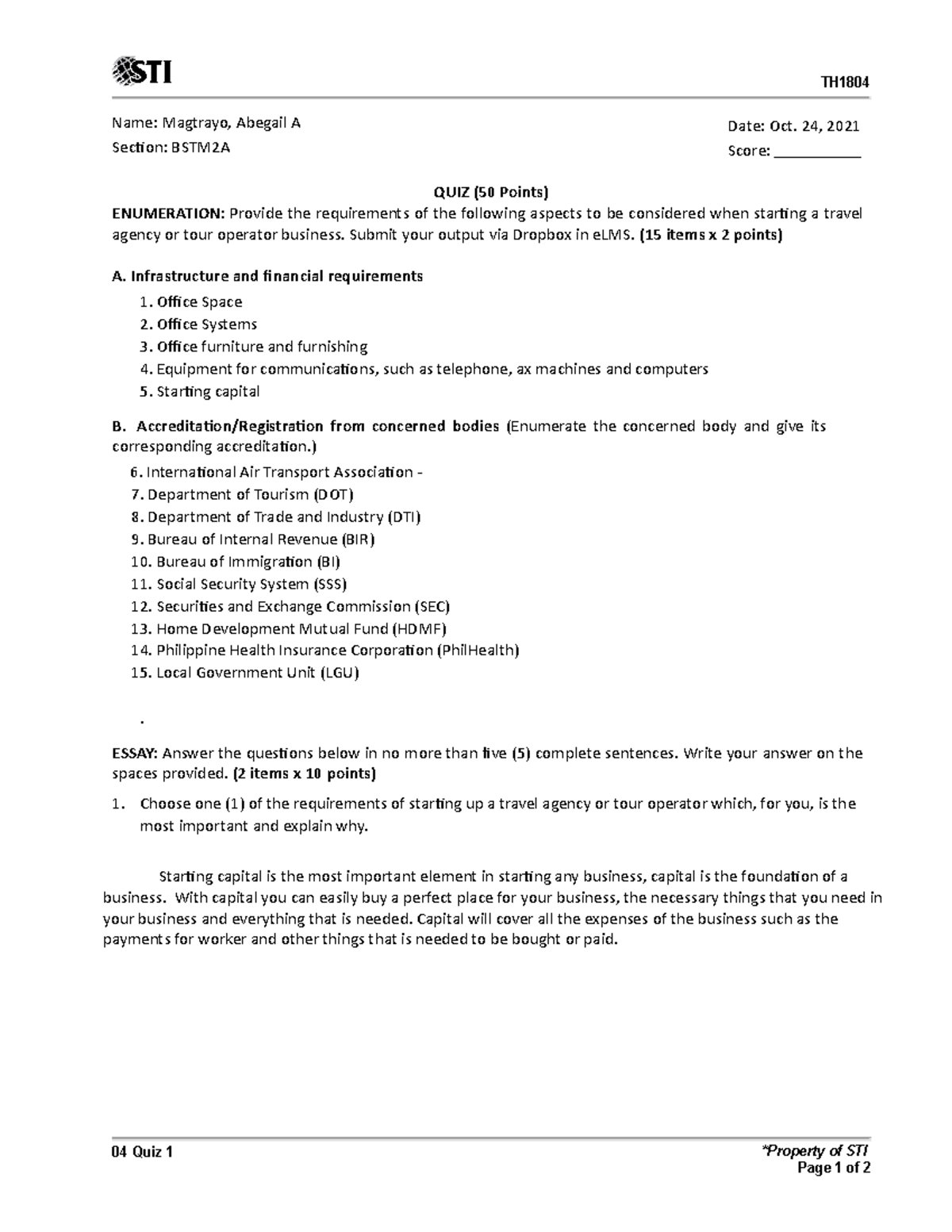 04 Quiz 1 - ARG Magtrayo - QUIZ IN NSTP - Name: Magtrayo, Abegail A ...