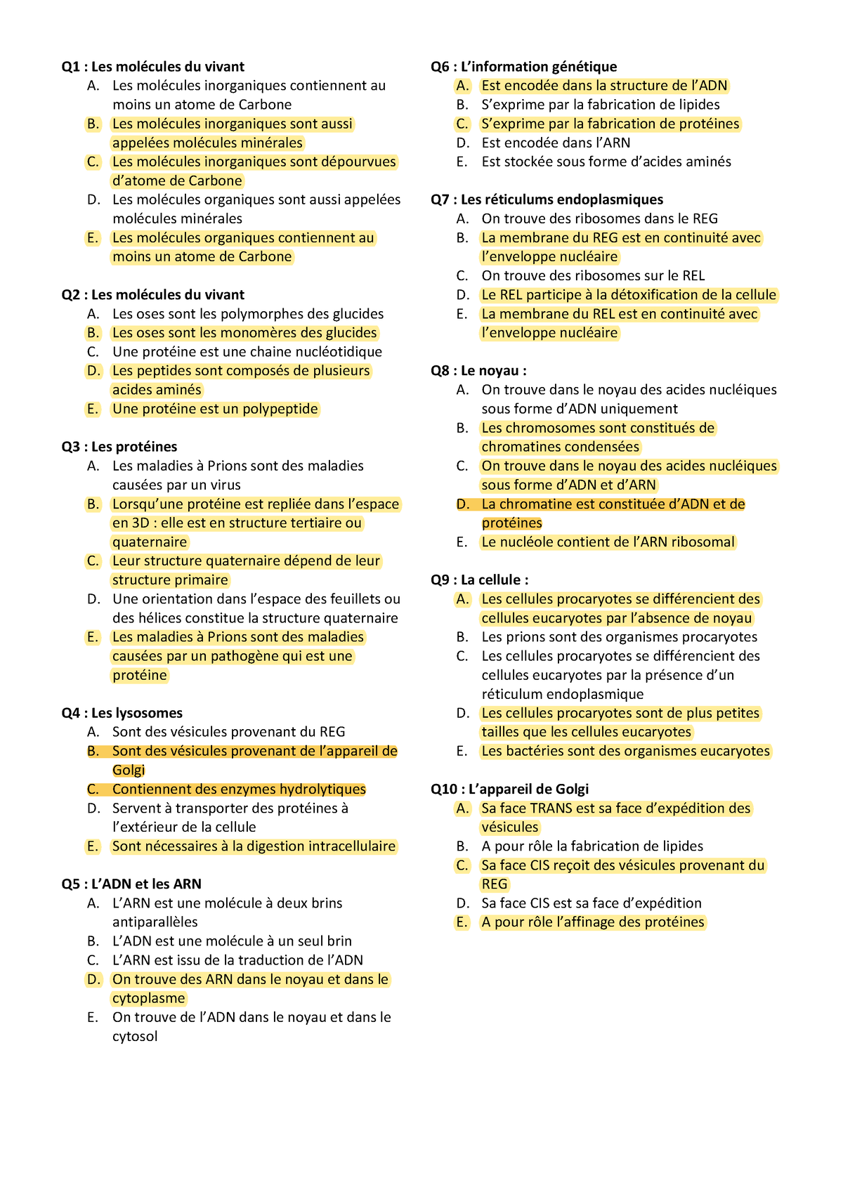 QCM-corrige - QCM - Q1 : Les Molécules Du Vivant A. Les Molécules ...