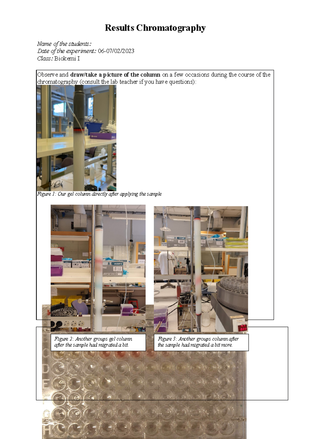 Result sheet Chromatography Results Chromatography Name of the students Date of the