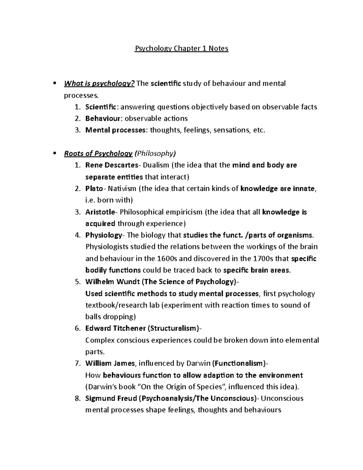 Psychology week 1(ch. 1) - Psychology Chapter 1 Notes What is ...
