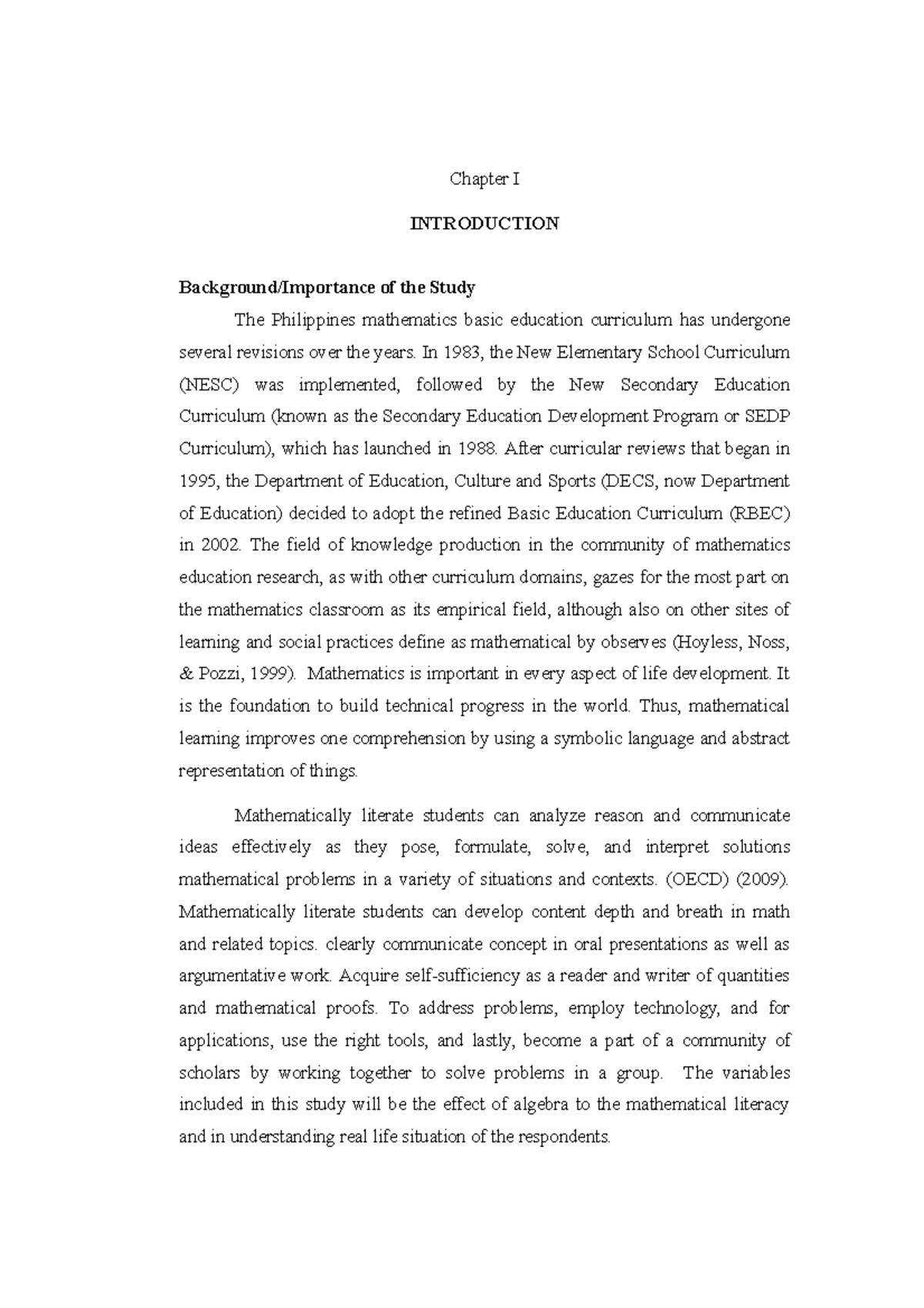 Unders 1 - Ndndj - Chapter I INTRODUCTION Background/Importance of the ...