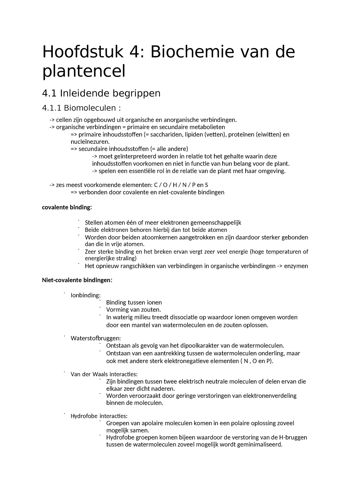 Plantkunde Hoofdstuk 4 B - Hoofdstuk 4: Biochemie Van De Plantencel 4 ...