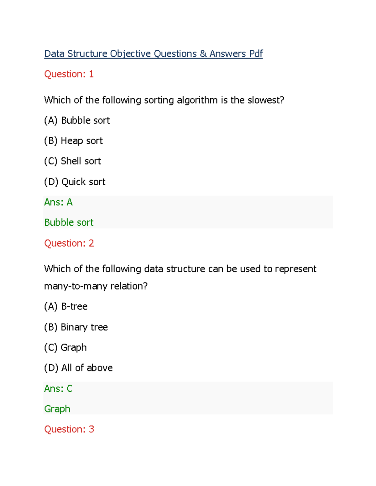 Bubble Sort MCQ Quiz - ProProfs Quiz