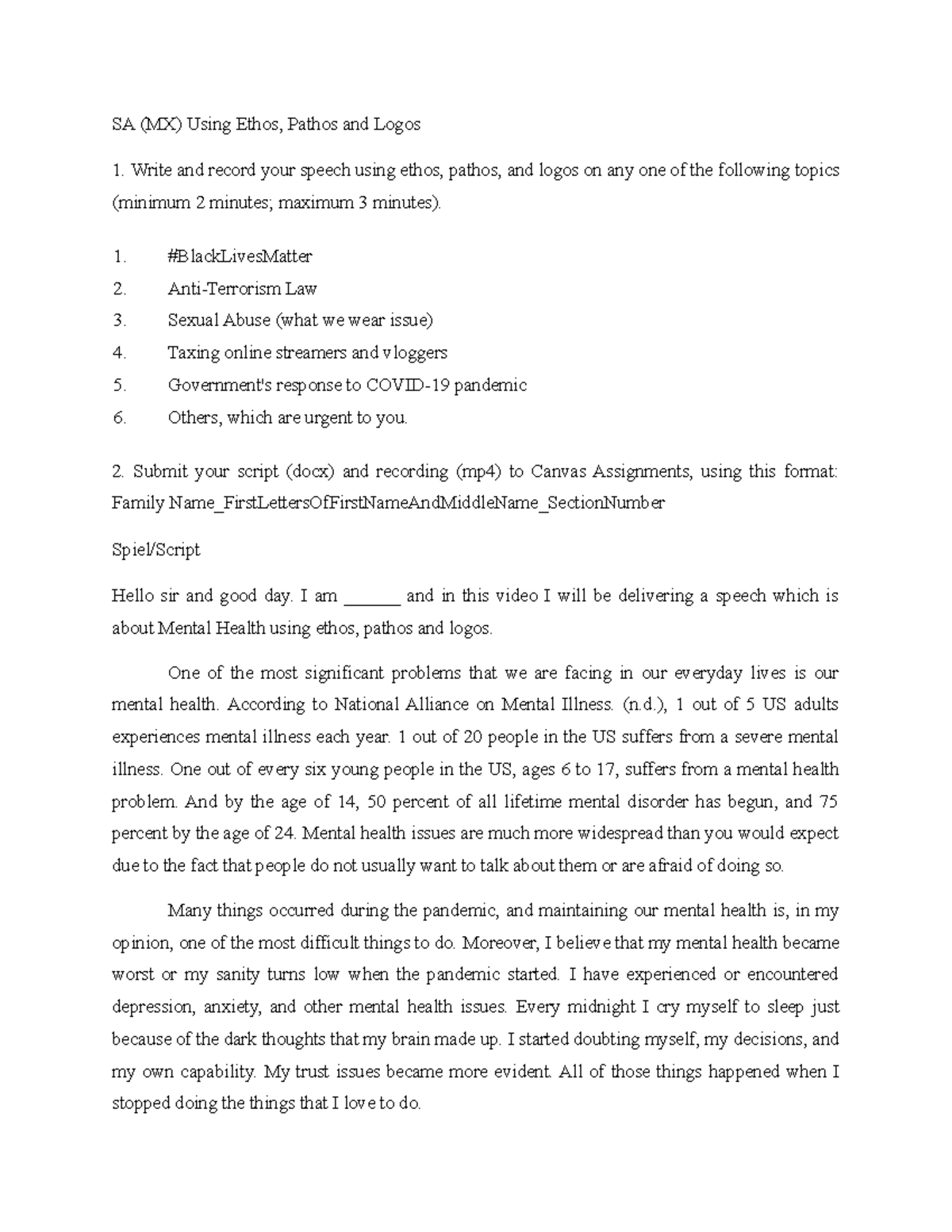 A graded formative assessment: script for speech communication - SA (MX ...