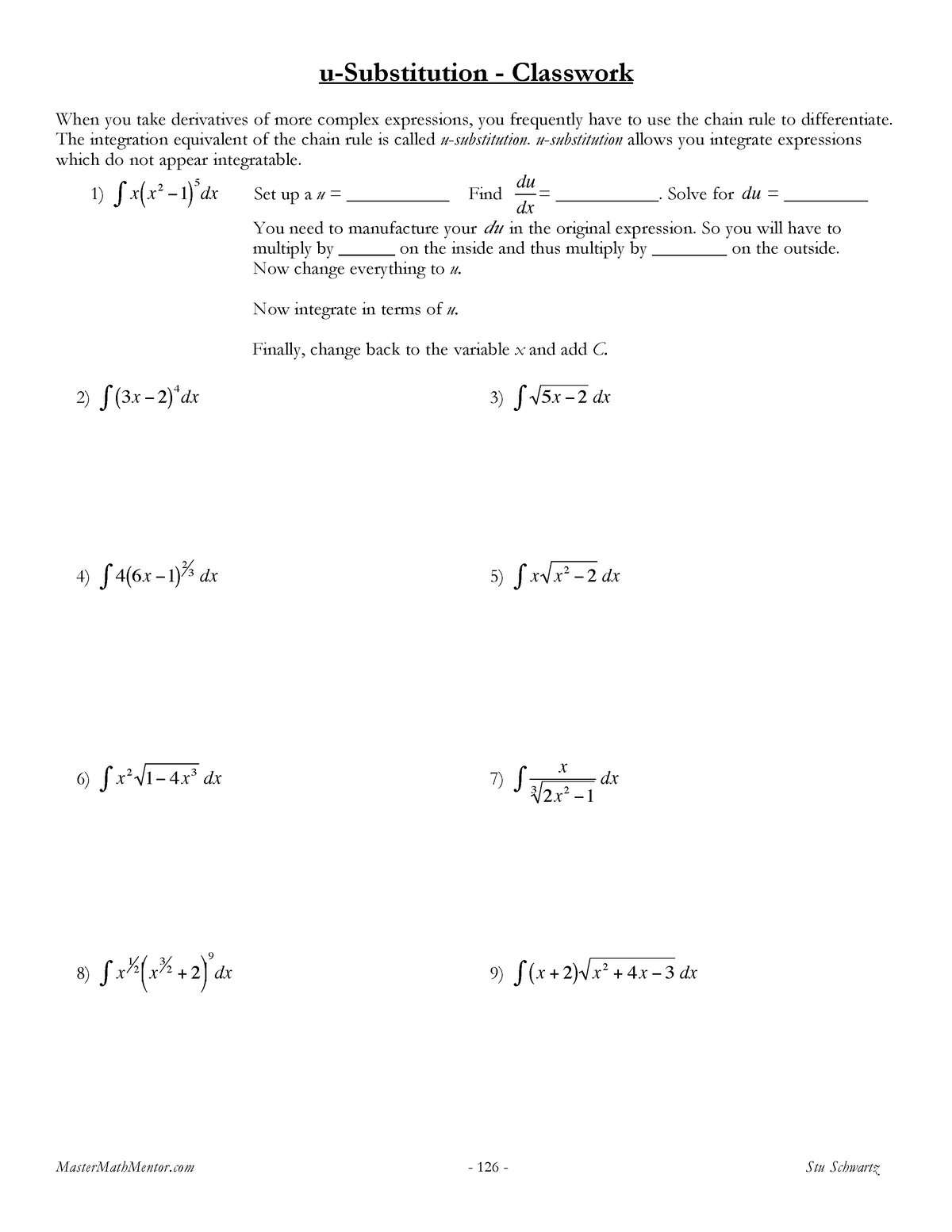 More Integration Practice Problems Set 4 Integration - by Substitution ...