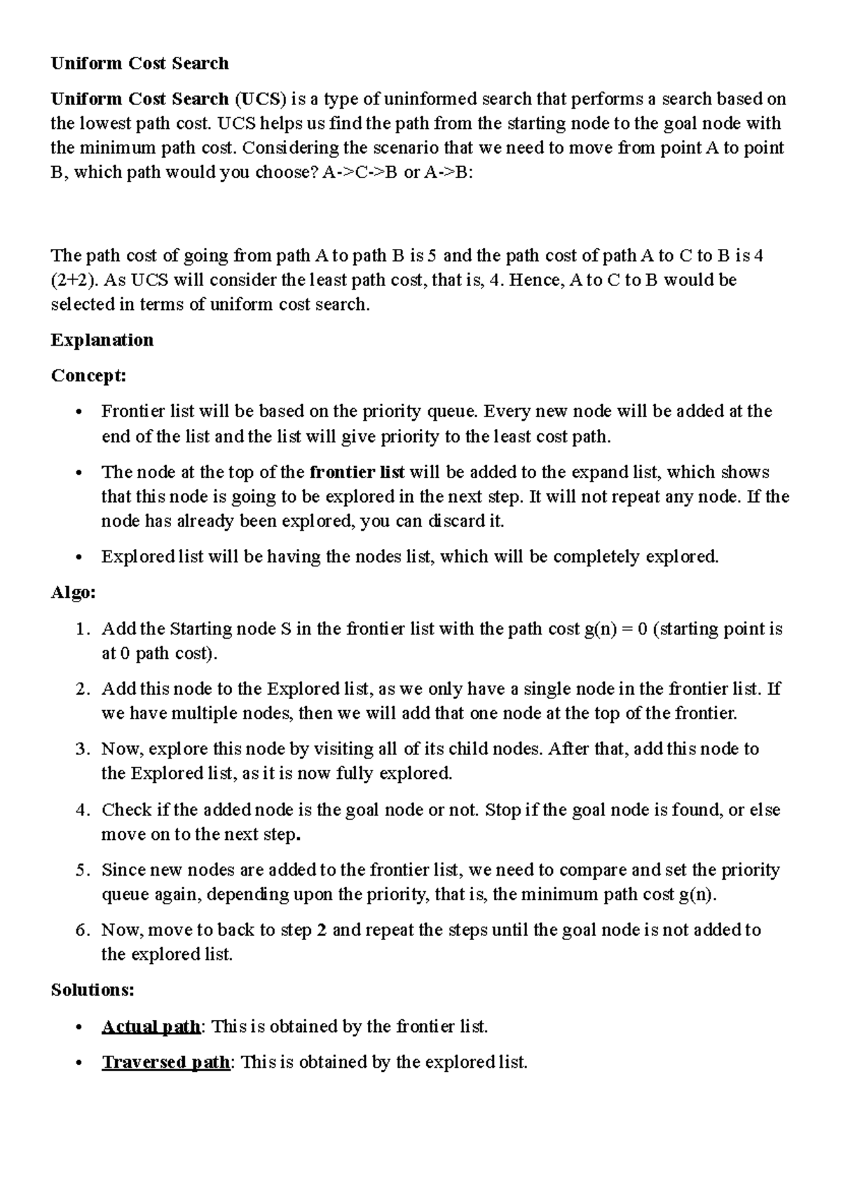 Uniform Co st Search - its a answers of Ai Notes - Uniform Cost Search ...