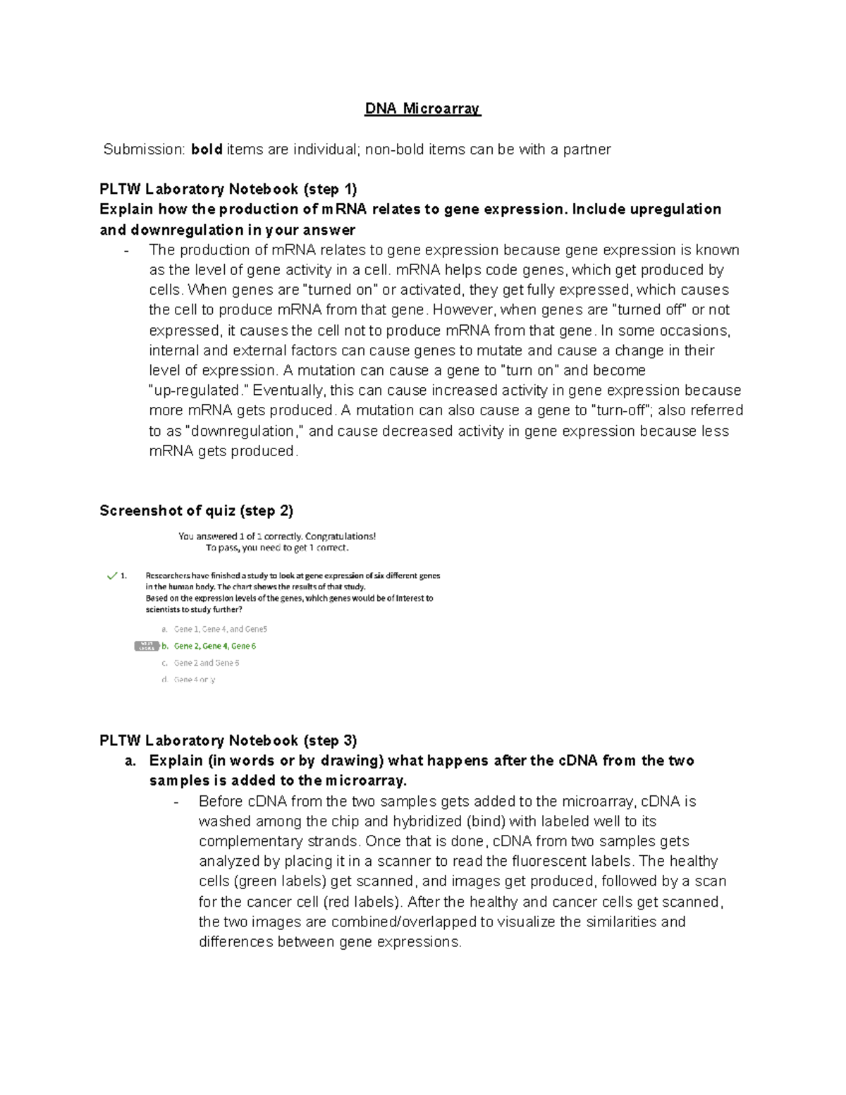 DNA Microarray DNA Microarray Submission bold items are individual
