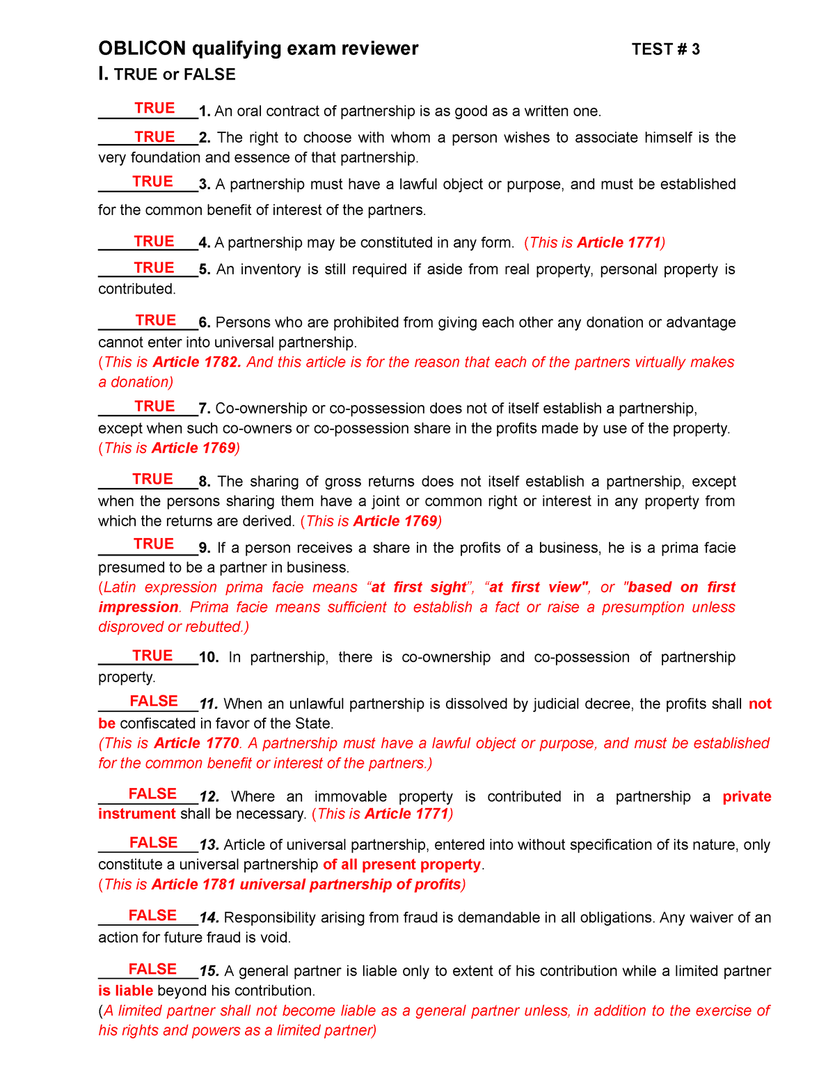 Oblicon Test # 3 - Practice Exam - OBLICON Qualifying Exam Reviewer ...