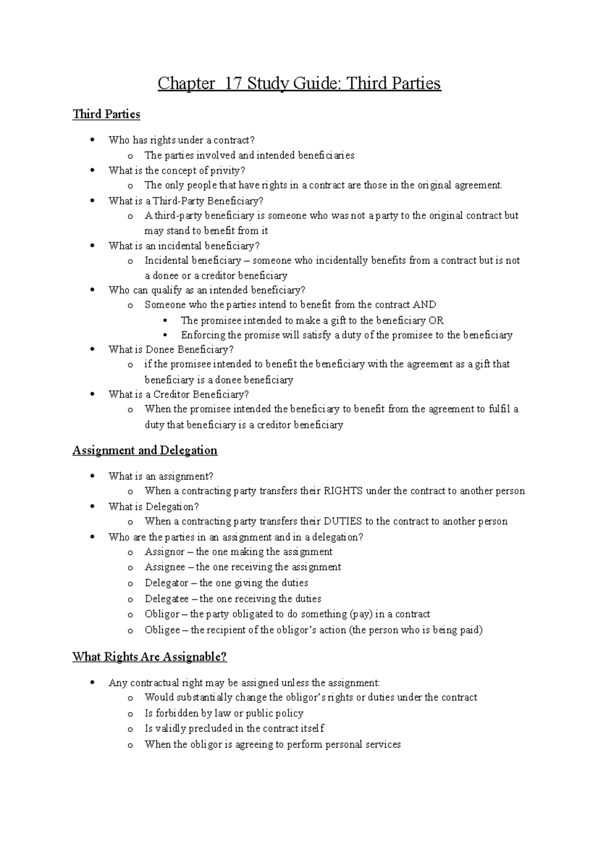 Chapter 17 Study Guide - Chapter 17 Study Guide: Third Parties Third ...