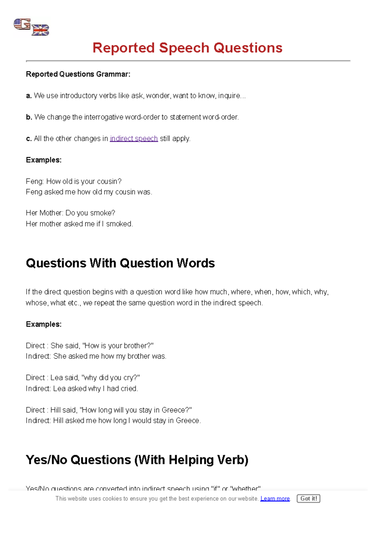Reported Speech Questions - Grammar Bank - UNI 099 - PennWest ...