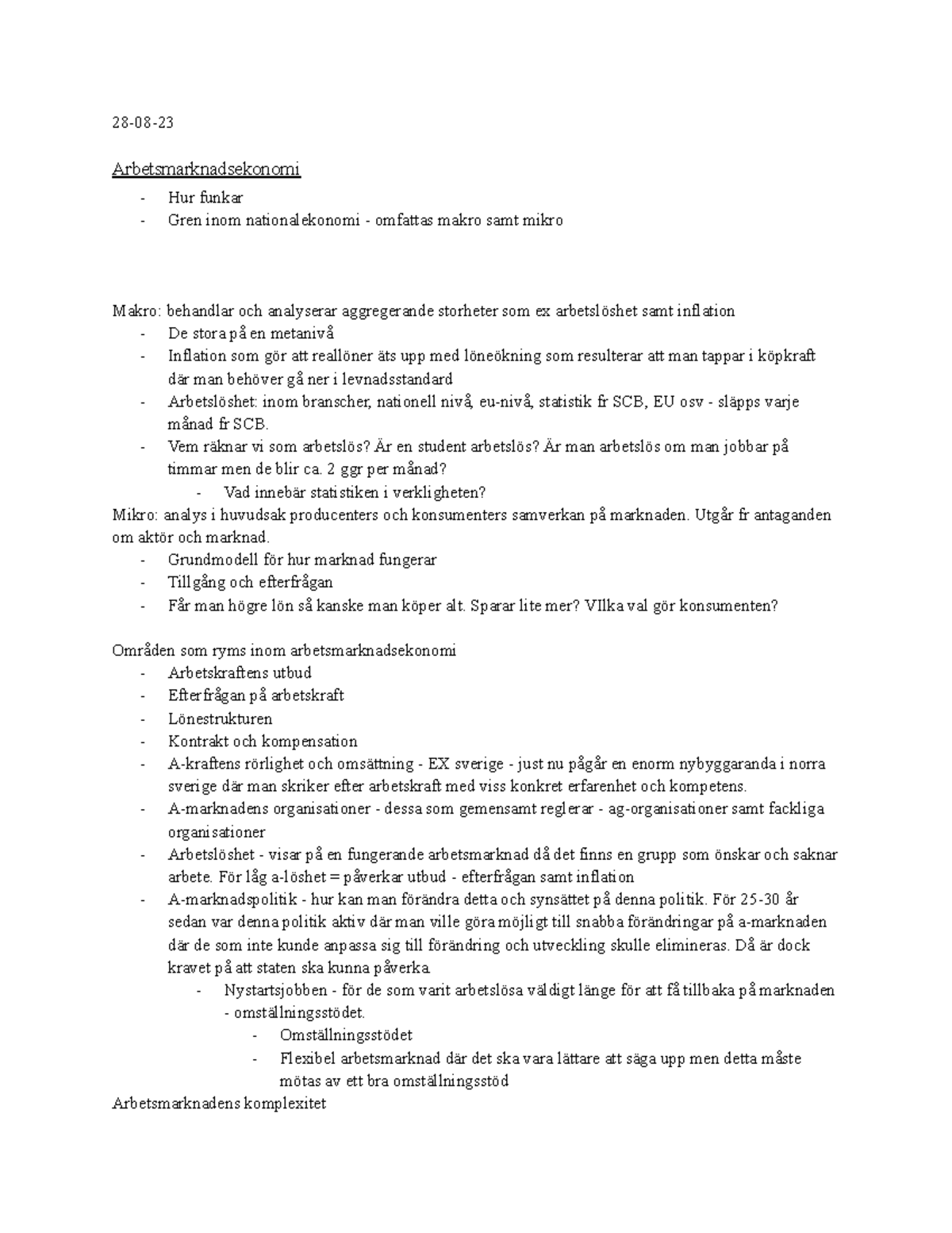 Handelsrätt Personalekonomi 2808 Arbetsmarknadsekonomi Hur funkar