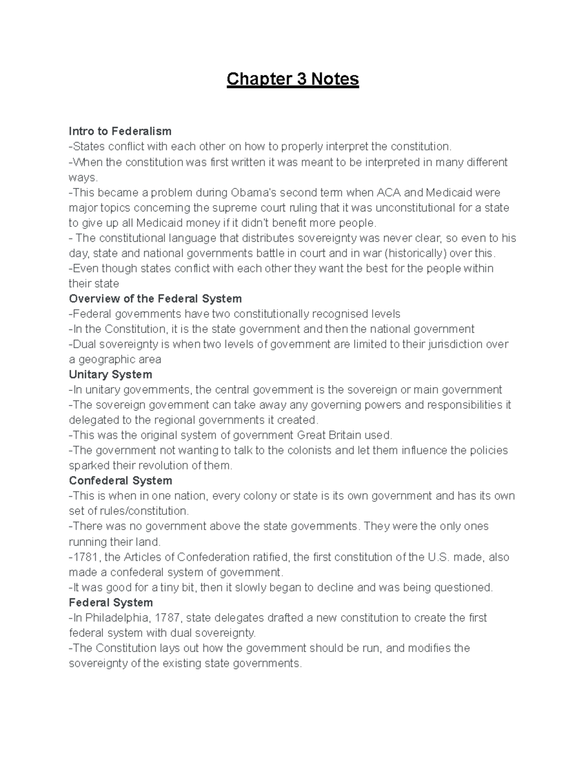 AP GOV Chapter 3 Notes Chapter 3 Notes Intro To Federalism States 