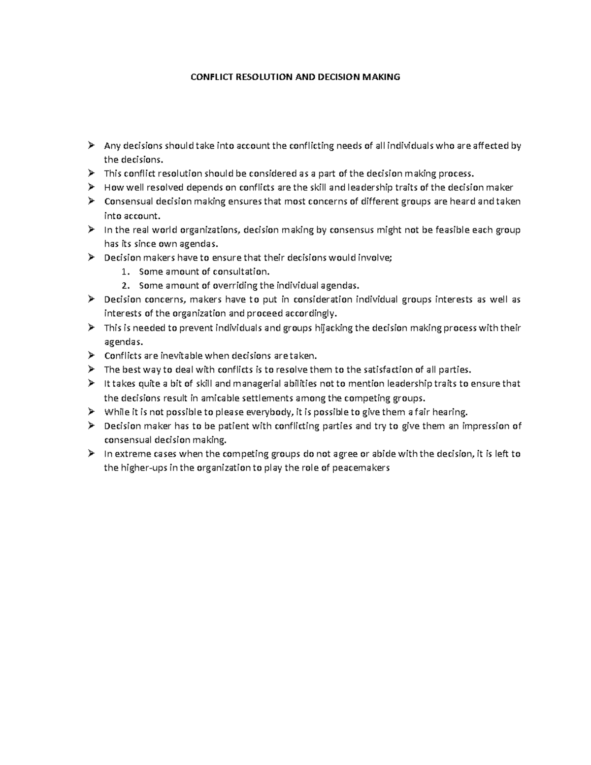 Conflict Resolution AND Decision Making-1 - CONFLICT RESOLUTION AND ...