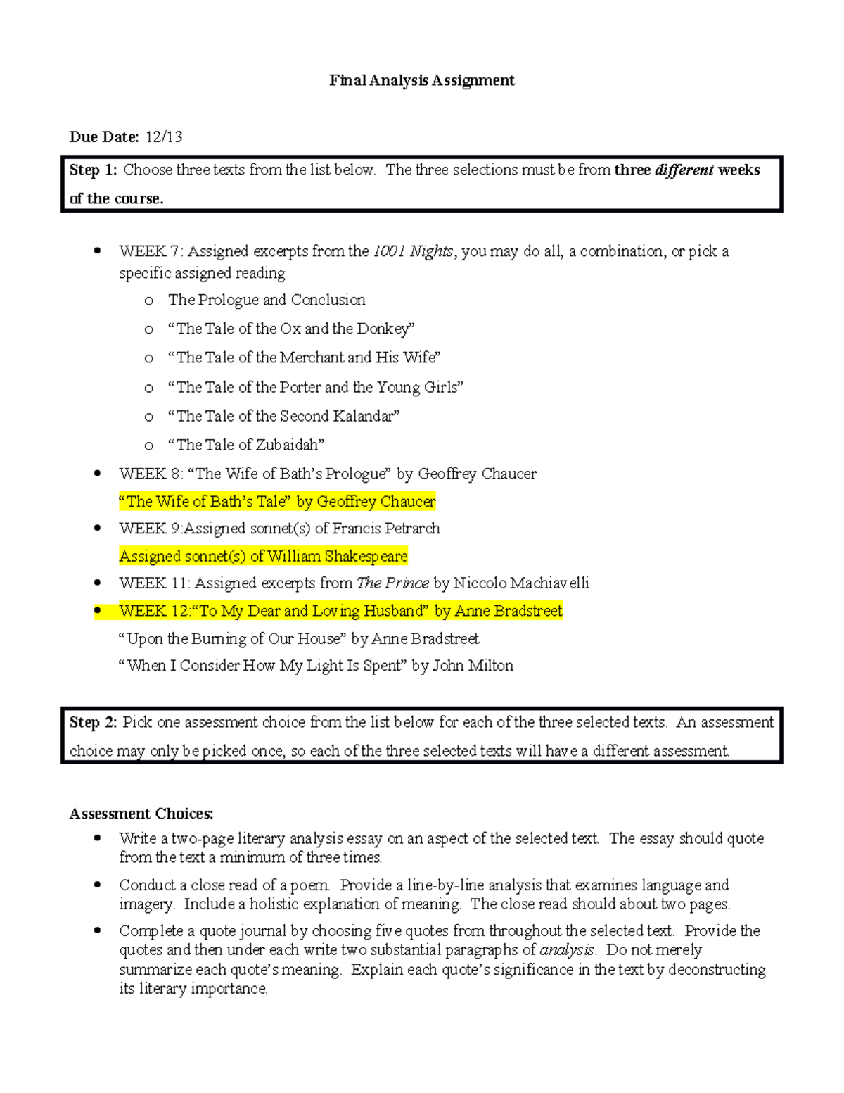 Final Analysis Project Guidelines - Final Analysis Assignment Due Date ...