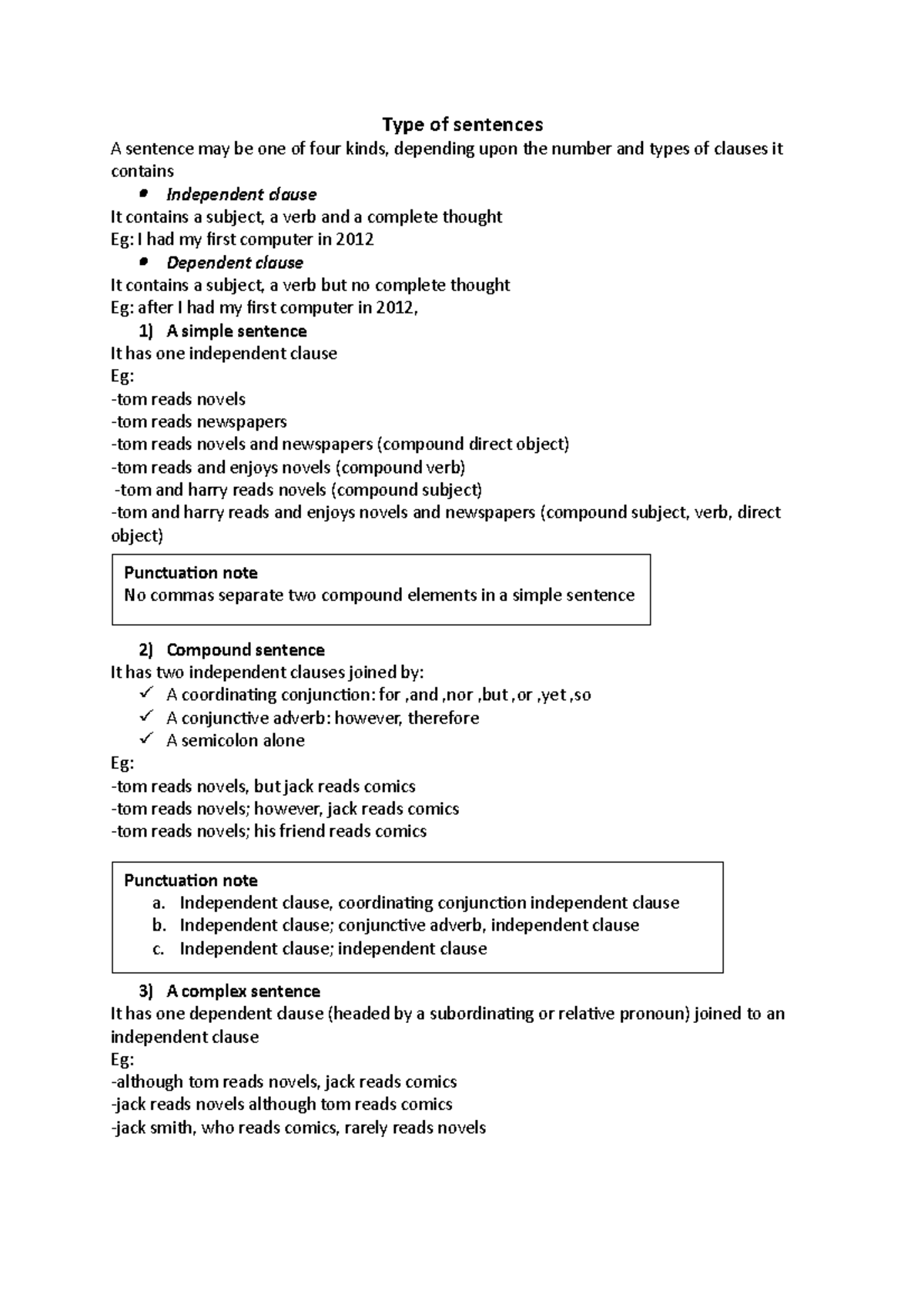 Types of sentences - Independent clause, coordinating conjunction ...