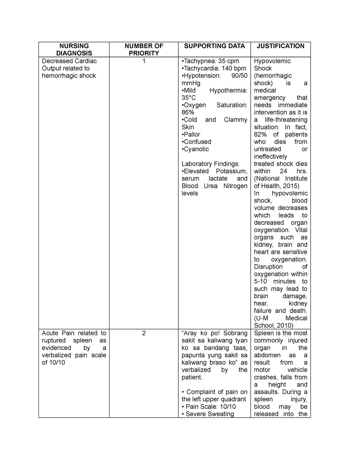 priority hypothesis nursing example